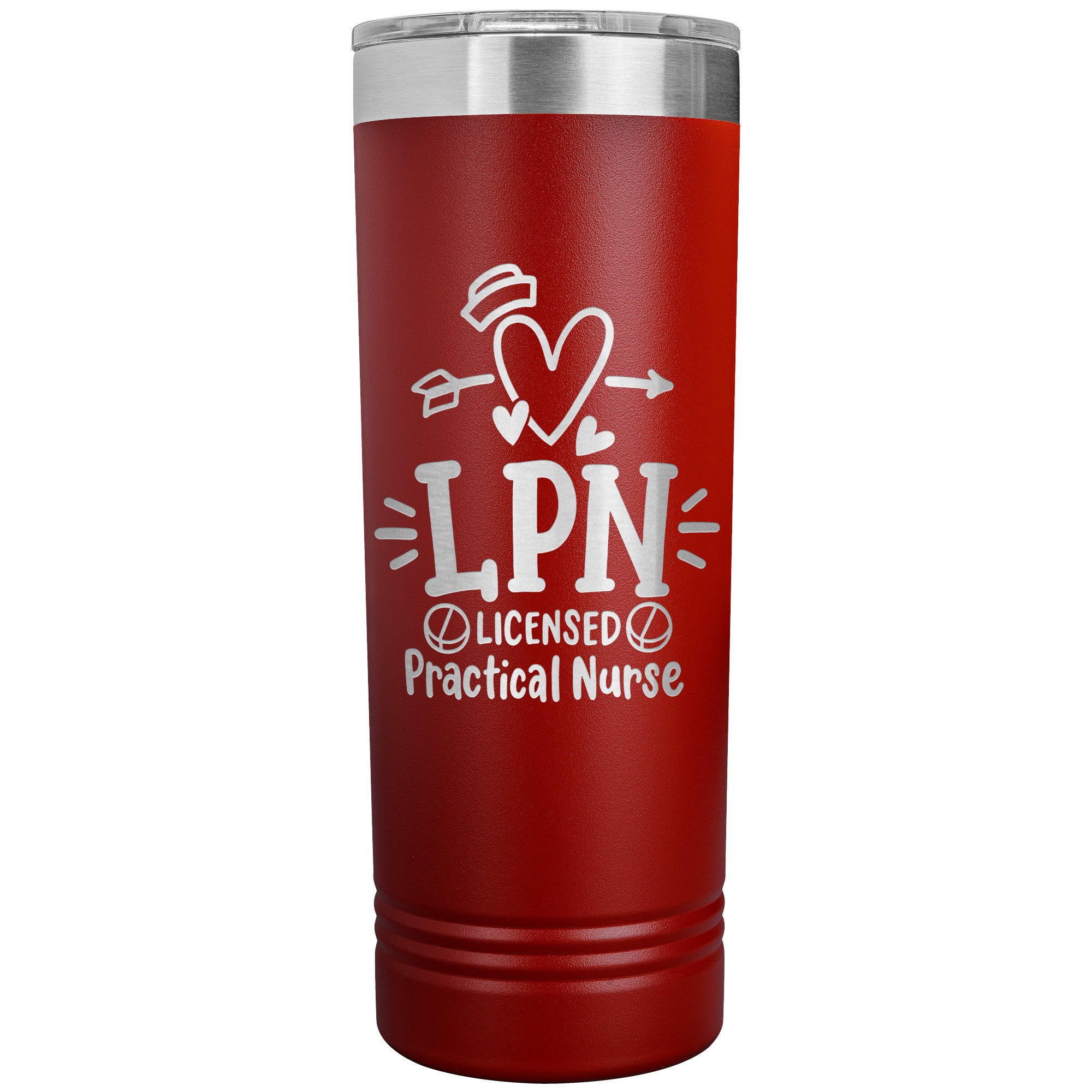 LPN Licensed Practical Nurse 22 oz Skinny Tumbler - Heart, Nurse's Cap & Pills Design, Stainless Steel Insulated Mug for Nursing Professionals