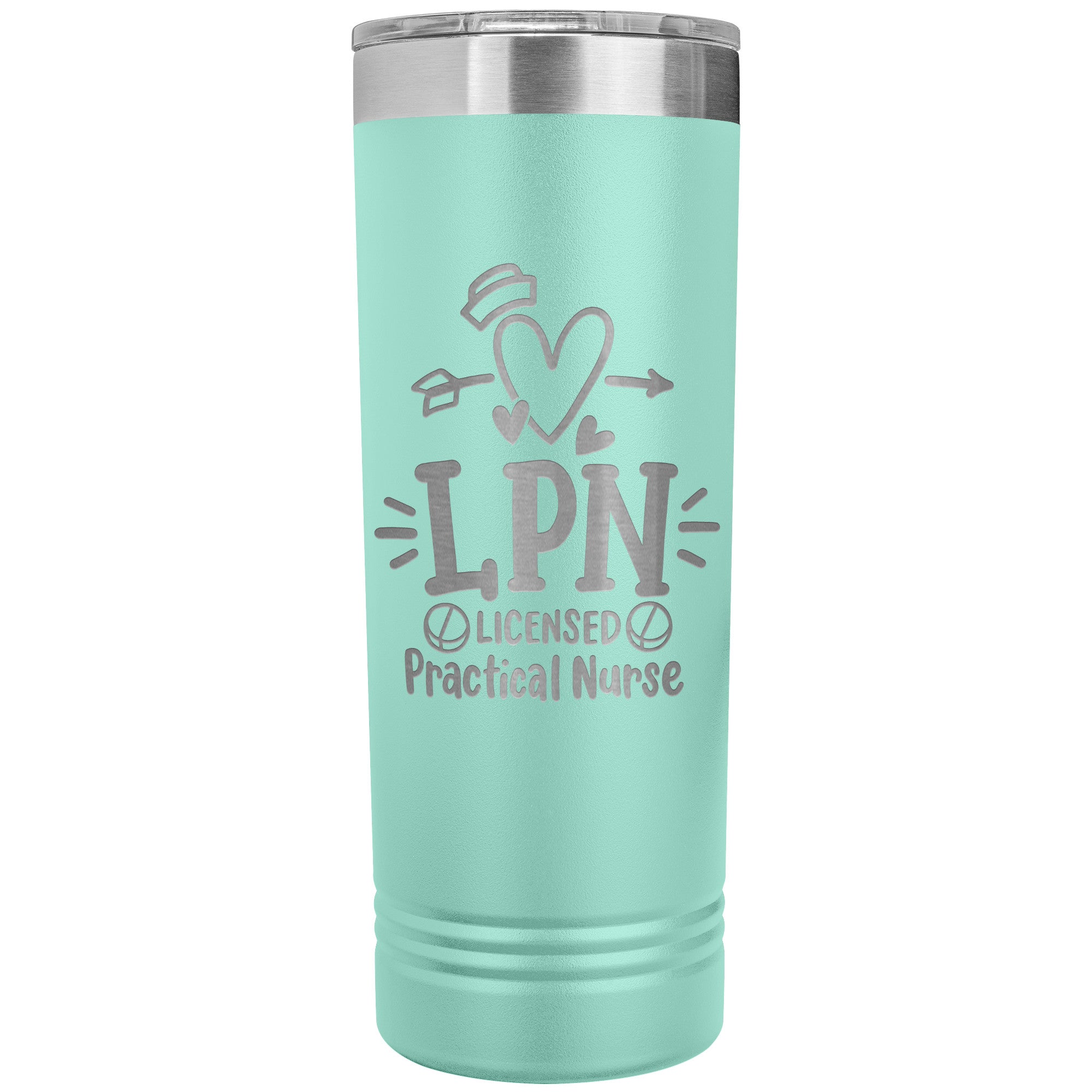 LPN Licensed Practical Nurse 22 oz Skinny Tumbler - Heart, Nurse's Cap & Pills Design, Stainless Steel Insulated Mug for Nursing Professionals