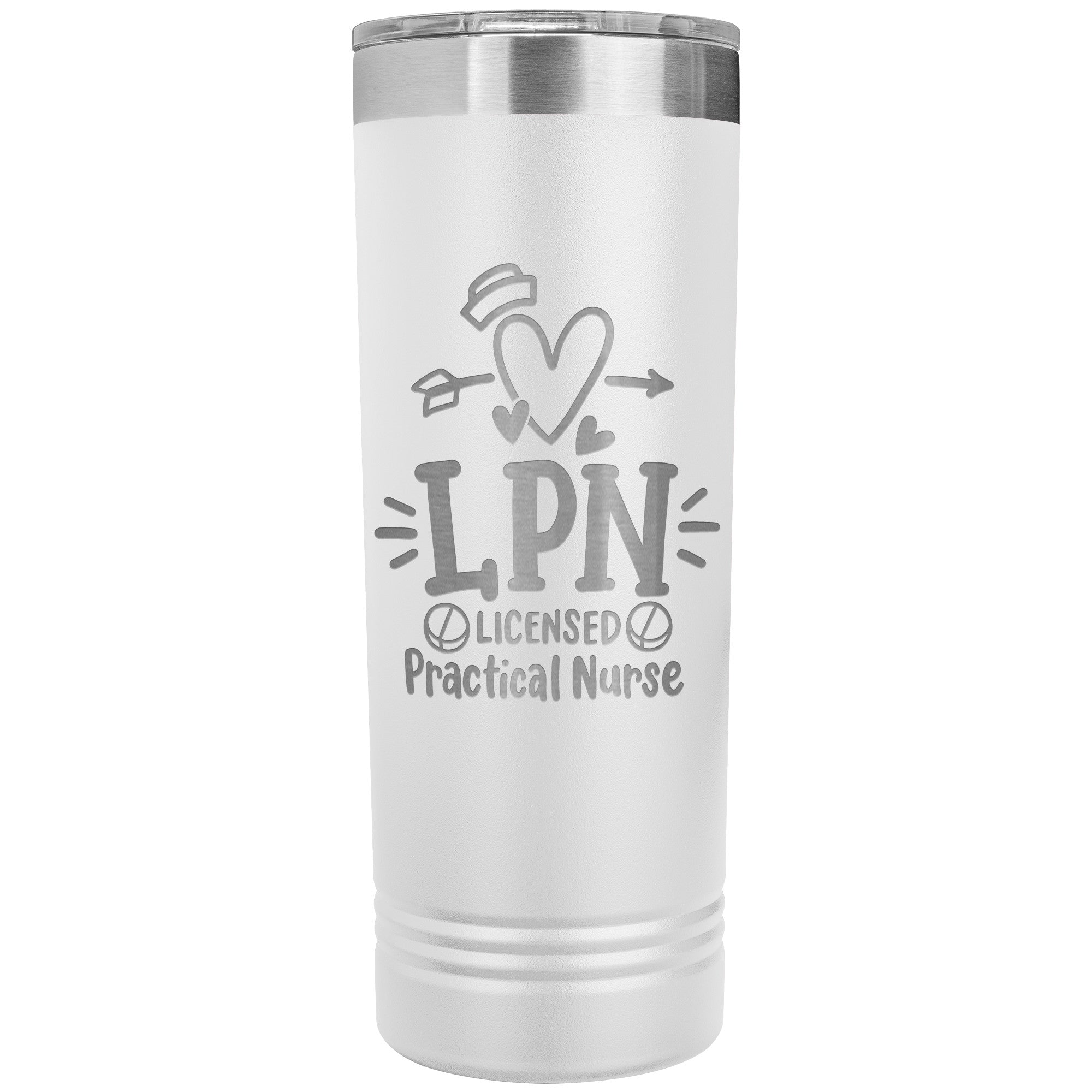 LPN Licensed Practical Nurse 22 oz Skinny Tumbler - Heart, Nurse's Cap & Pills Design, Stainless Steel Insulated Mug for Nursing Professionals