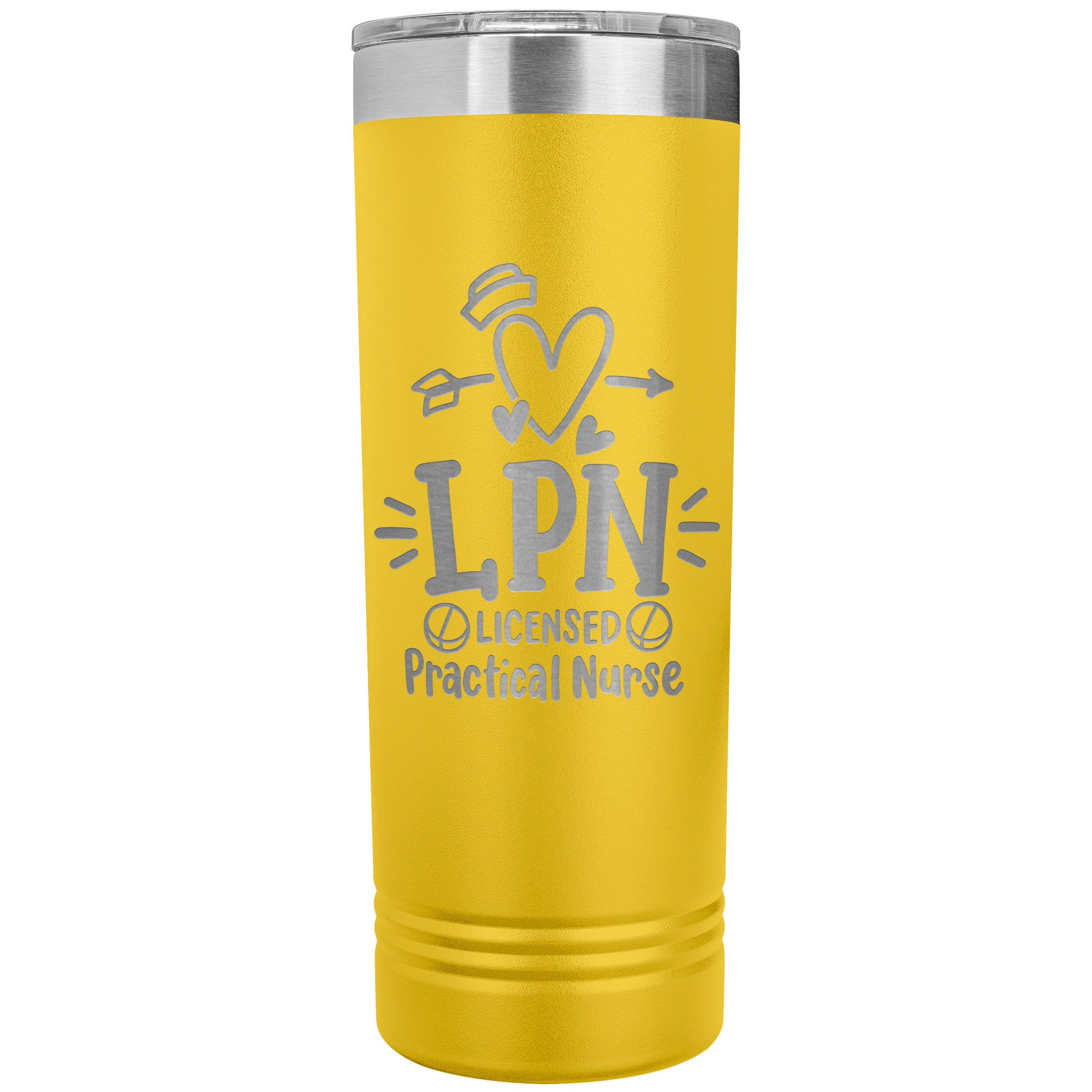 LPN Licensed Practical Nurse 22 oz Skinny Tumbler - Heart, Nurse's Cap & Pills Design, Stainless Steel Insulated Mug for Nursing Professionals