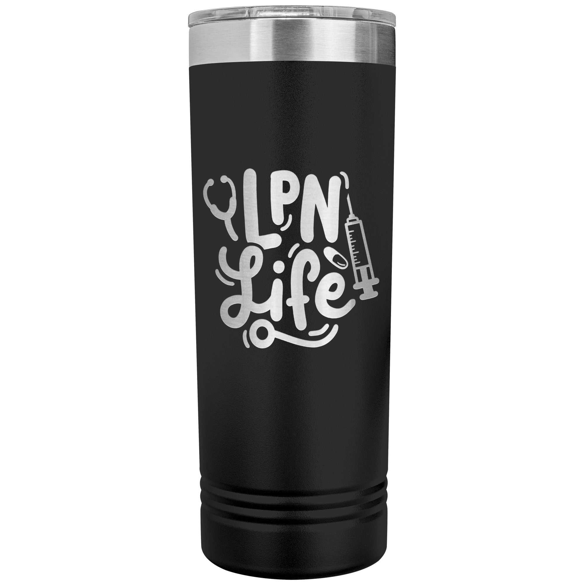 LPN Life 22 oz Skinny Tumbler with Needle & Stethoscope Design - Insulated Stainless Steel Mug for Licensed Practical Nurses