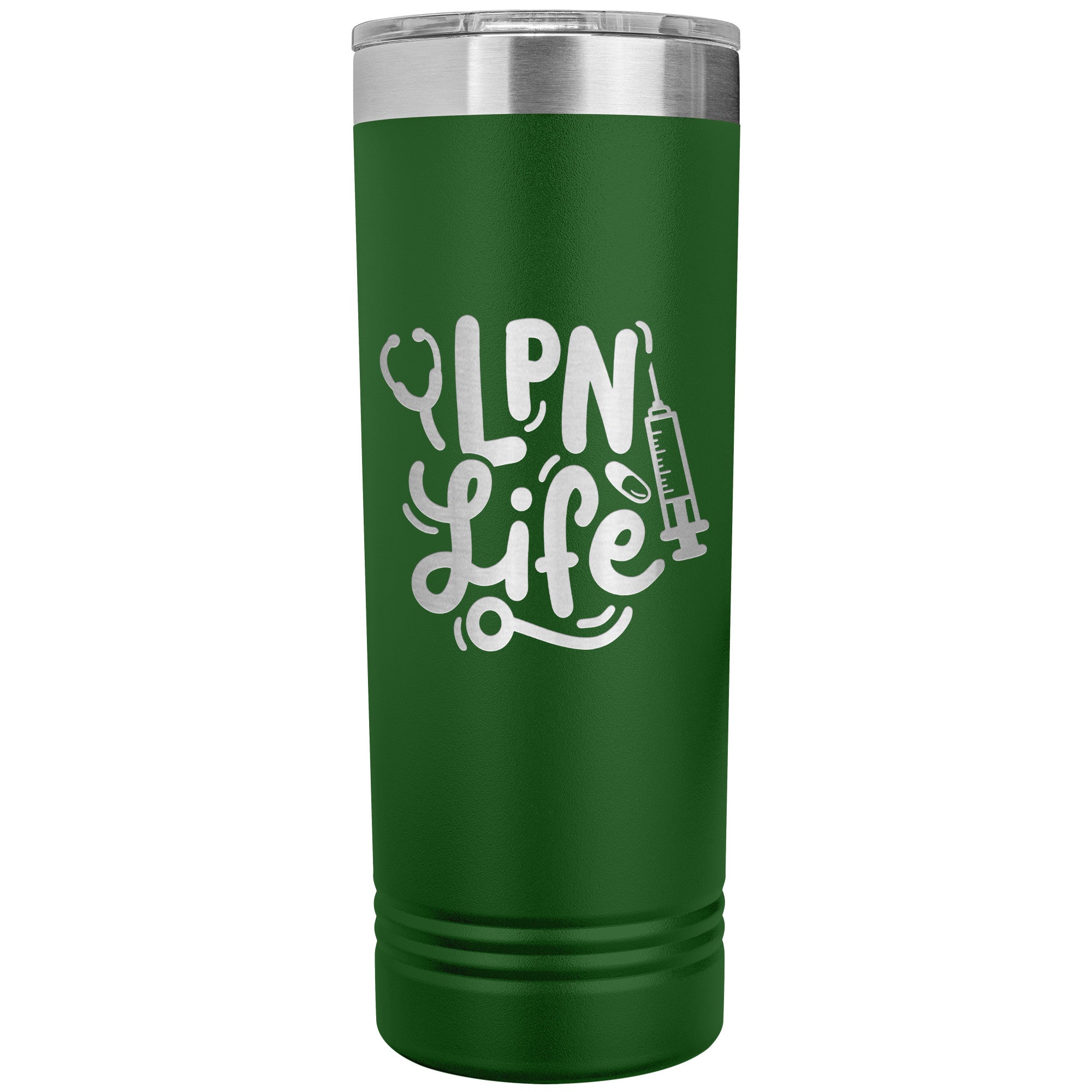 LPN Life 22 oz Skinny Tumbler with Needle & Stethoscope Design - Insulated Stainless Steel Mug for Licensed Practical Nurses