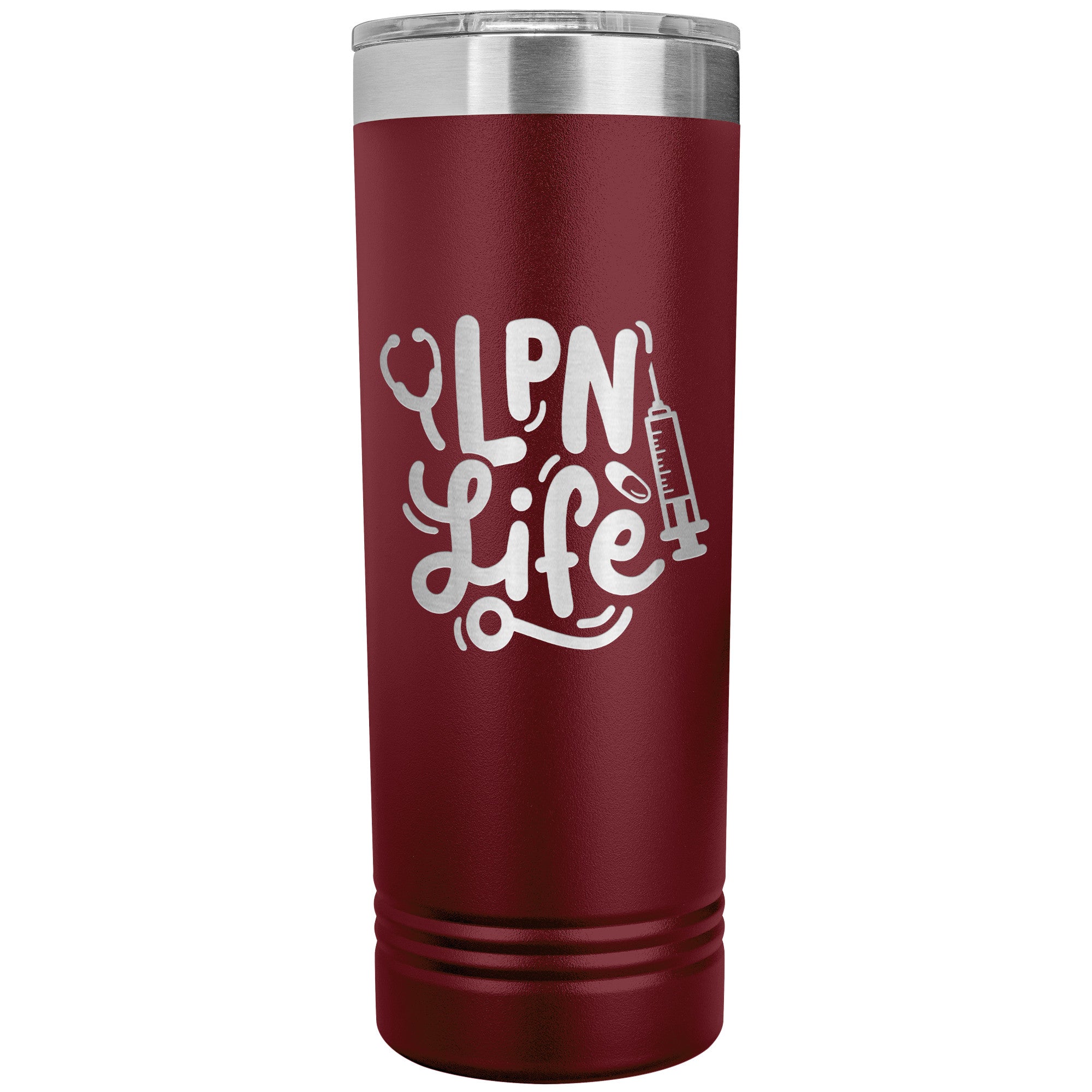 LPN Life 22 oz Skinny Tumbler with Needle & Stethoscope Design - Insulated Stainless Steel Mug for Licensed Practical Nurses