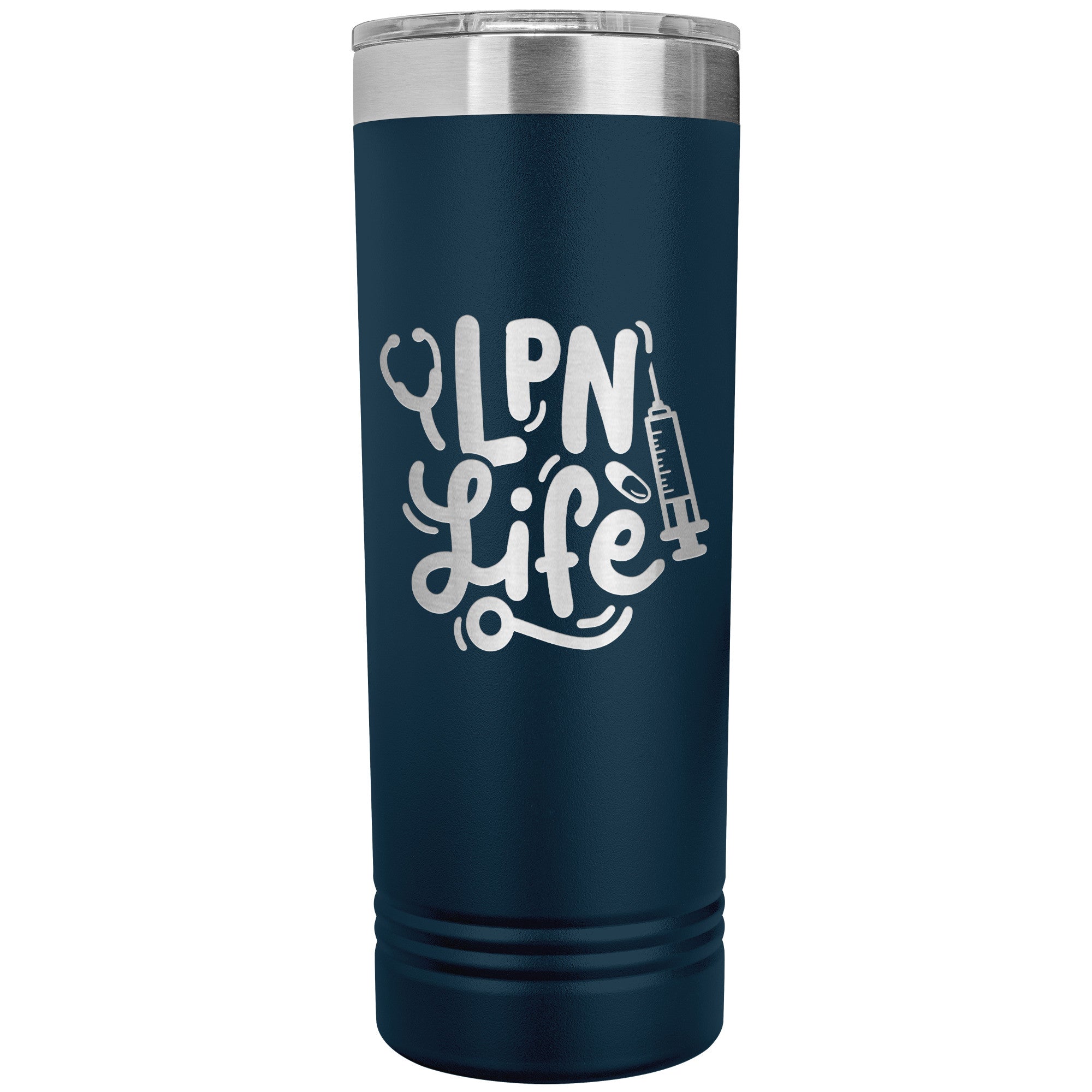 LPN Life 22 oz Skinny Tumbler with Needle & Stethoscope Design - Insulated Stainless Steel Mug for Licensed Practical Nurses