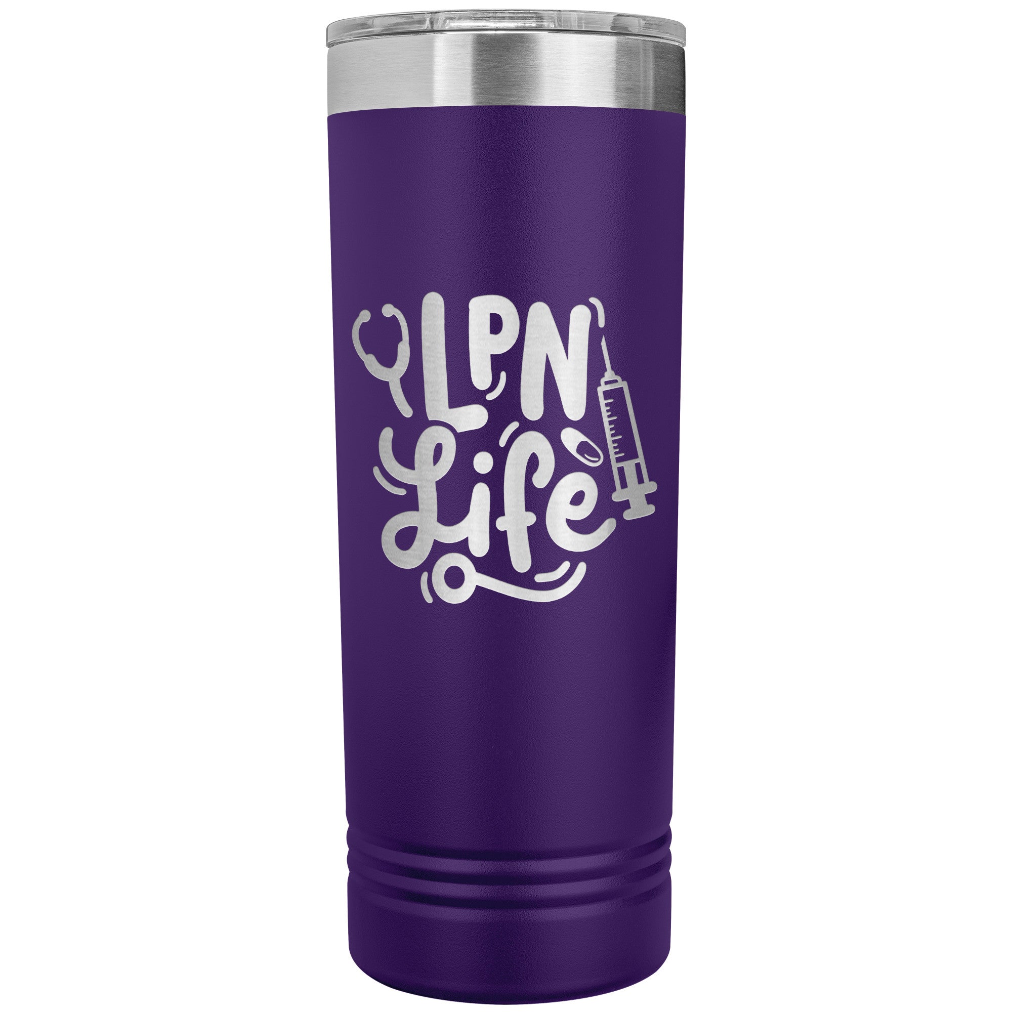 LPN Life 22 oz Skinny Tumbler with Needle & Stethoscope Design - Insulated Stainless Steel Mug for Licensed Practical Nurses