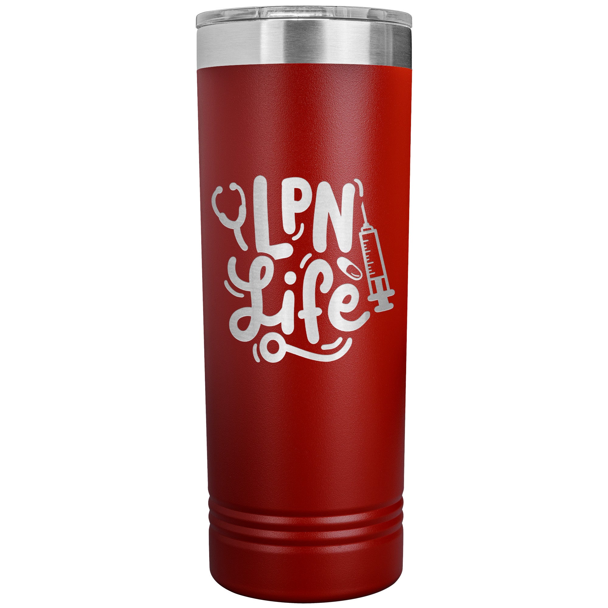 LPN Life 22 oz Skinny Tumbler with Needle & Stethoscope Design - Insulated Stainless Steel Mug for Licensed Practical Nurses