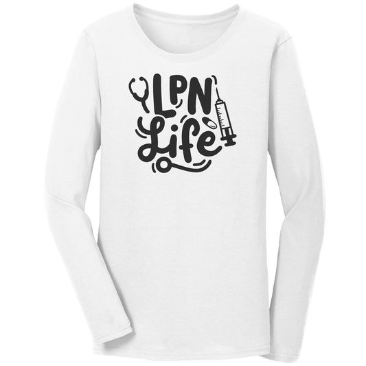 LPN Life Long Sleeve Shirt with Needle, Pill & Stethoscope Design - Comfortable Cotton Tee for Nurses