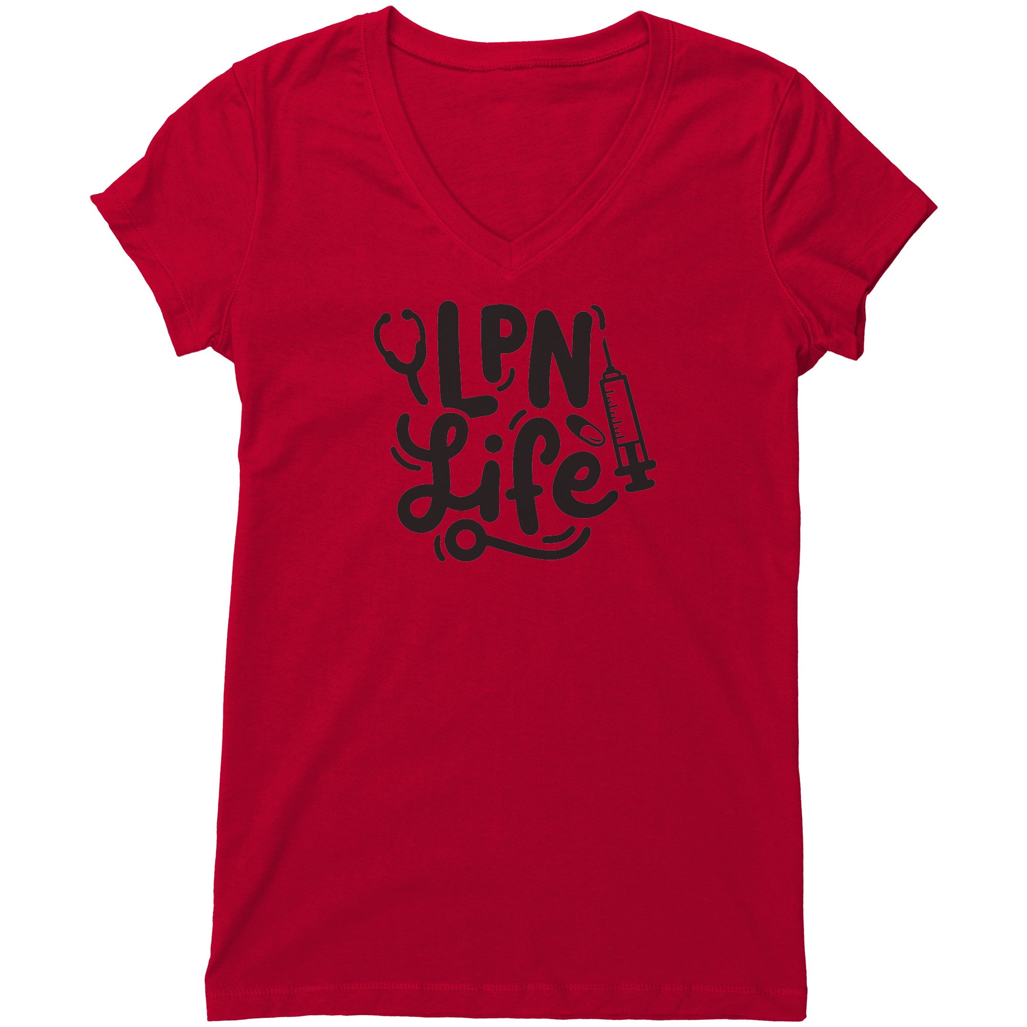 "LPN Life" Women's V-Neck T-Shirt – Featuring Needle, Pill & Stethoscope – Relaxed, Chic Fit