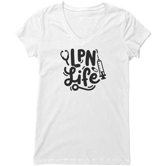 "LPN Life" Women's V-Neck T-Shirt – Featuring Needle, Pill & Stethoscope – Relaxed, Chic Fit
