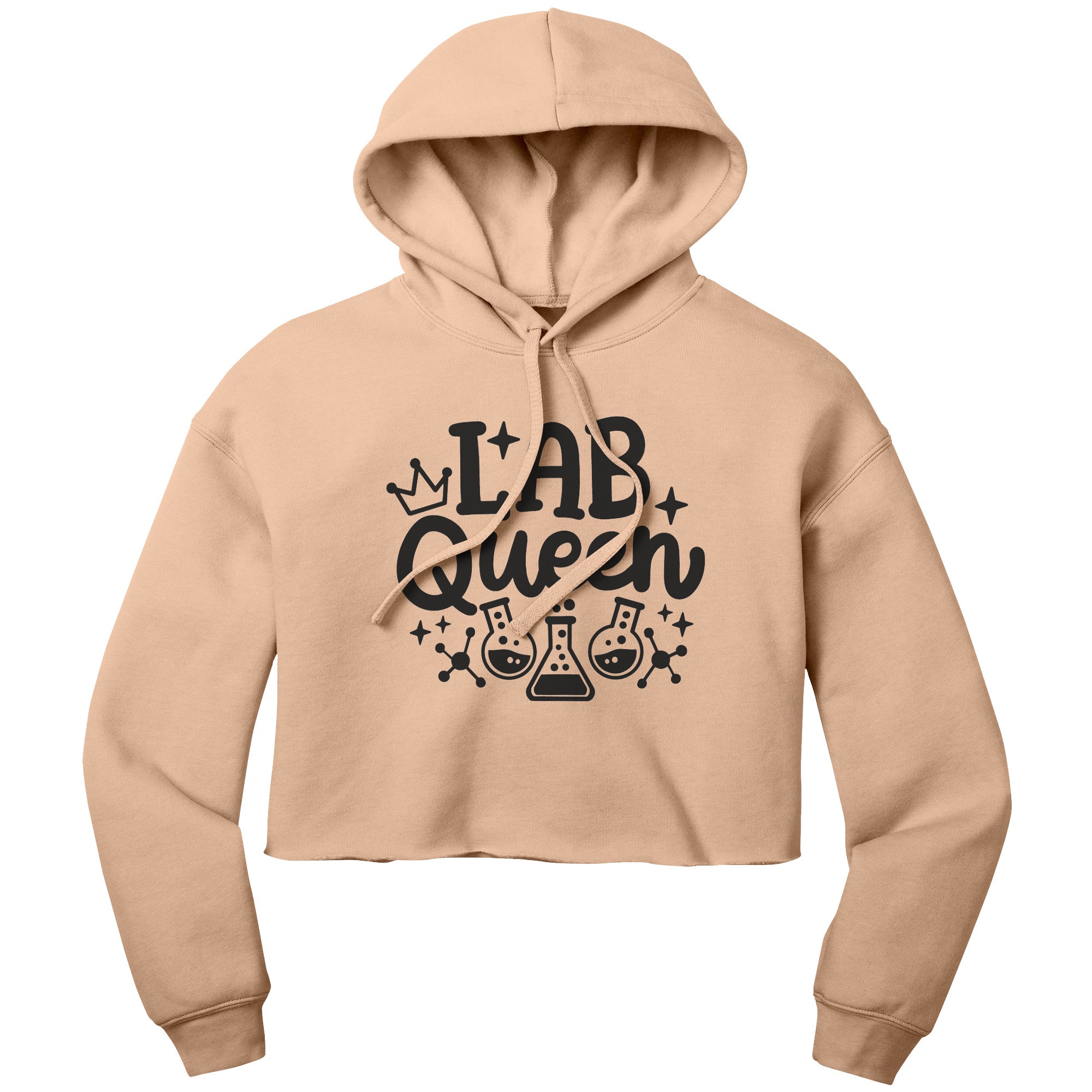 "Lab Queen" Cropped Hoodie with Lab Vials Graphics - Chic Cotton-Poly Blend for the Modern Scientist