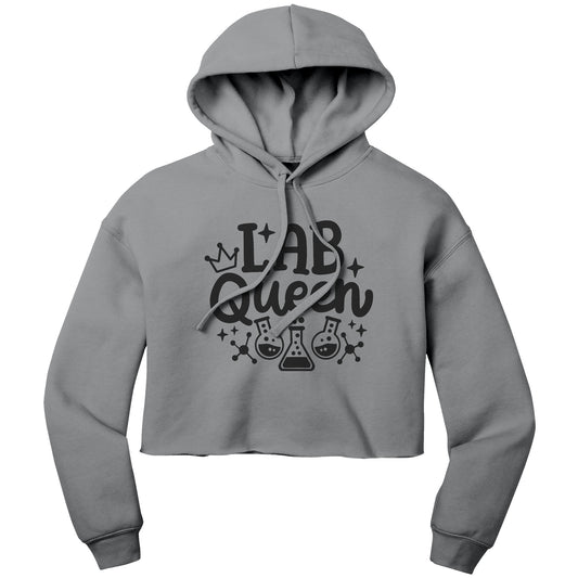 "Lab Queen" Cropped Hoodie with Lab Vials Graphics - Chic Cotton-Poly Blend for the Modern Scientist