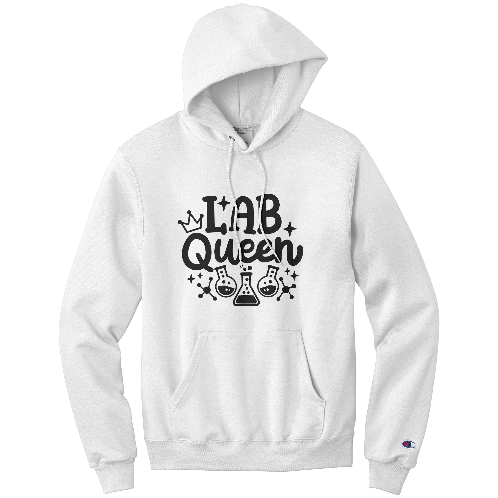 Lab Queen Hoodie - Lab Vials Design, Champion Crafted, Moisture-Wicking Comfort