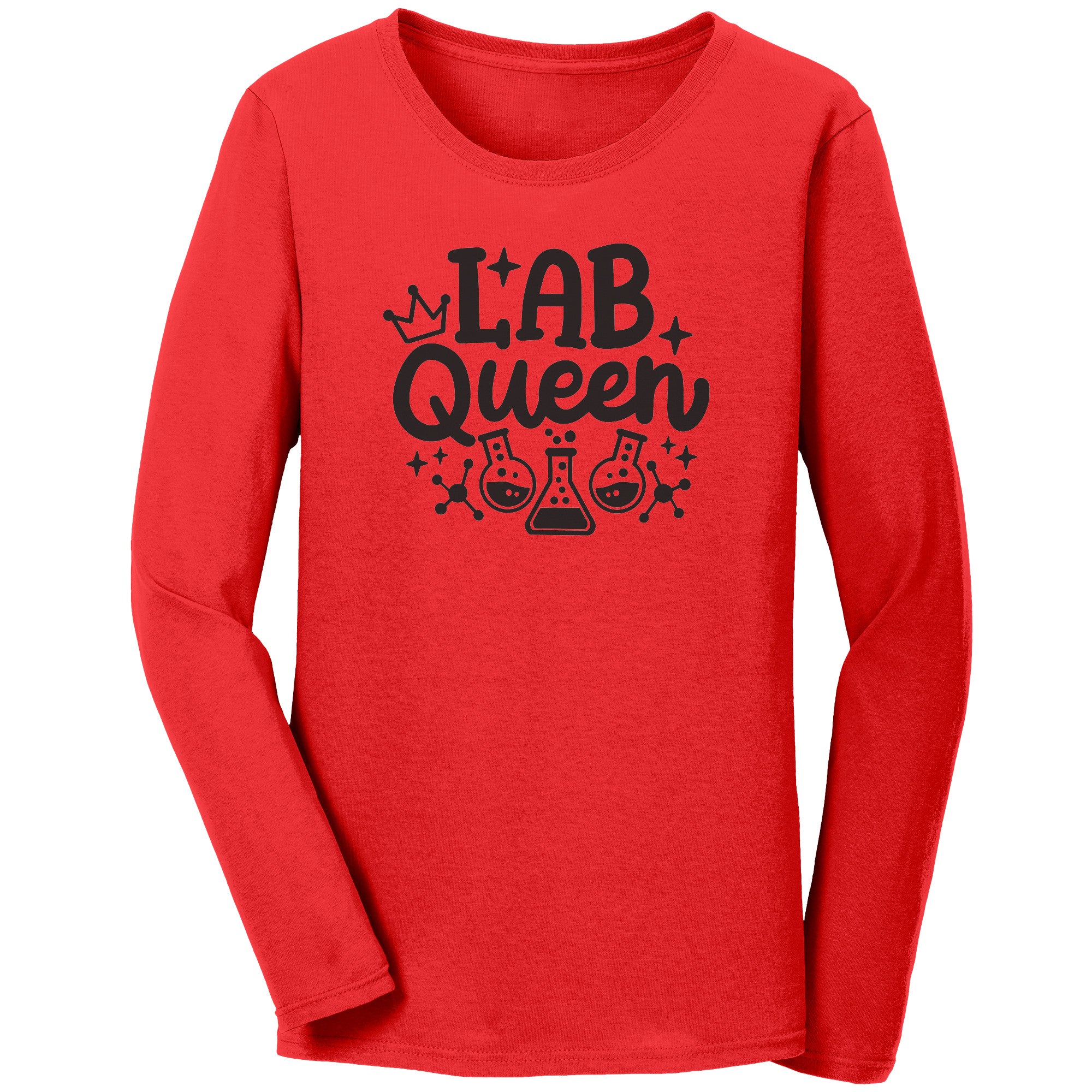 Lab Queen Long Sleeve Shirt with Lab Vials Design - Elegant Cotton Tee for Science Professionals
