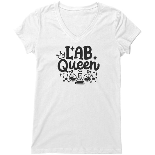 "Lab Queen" Women's V-Neck T-Shirt with Lab Vials – Empowering Fit, Stylish Design