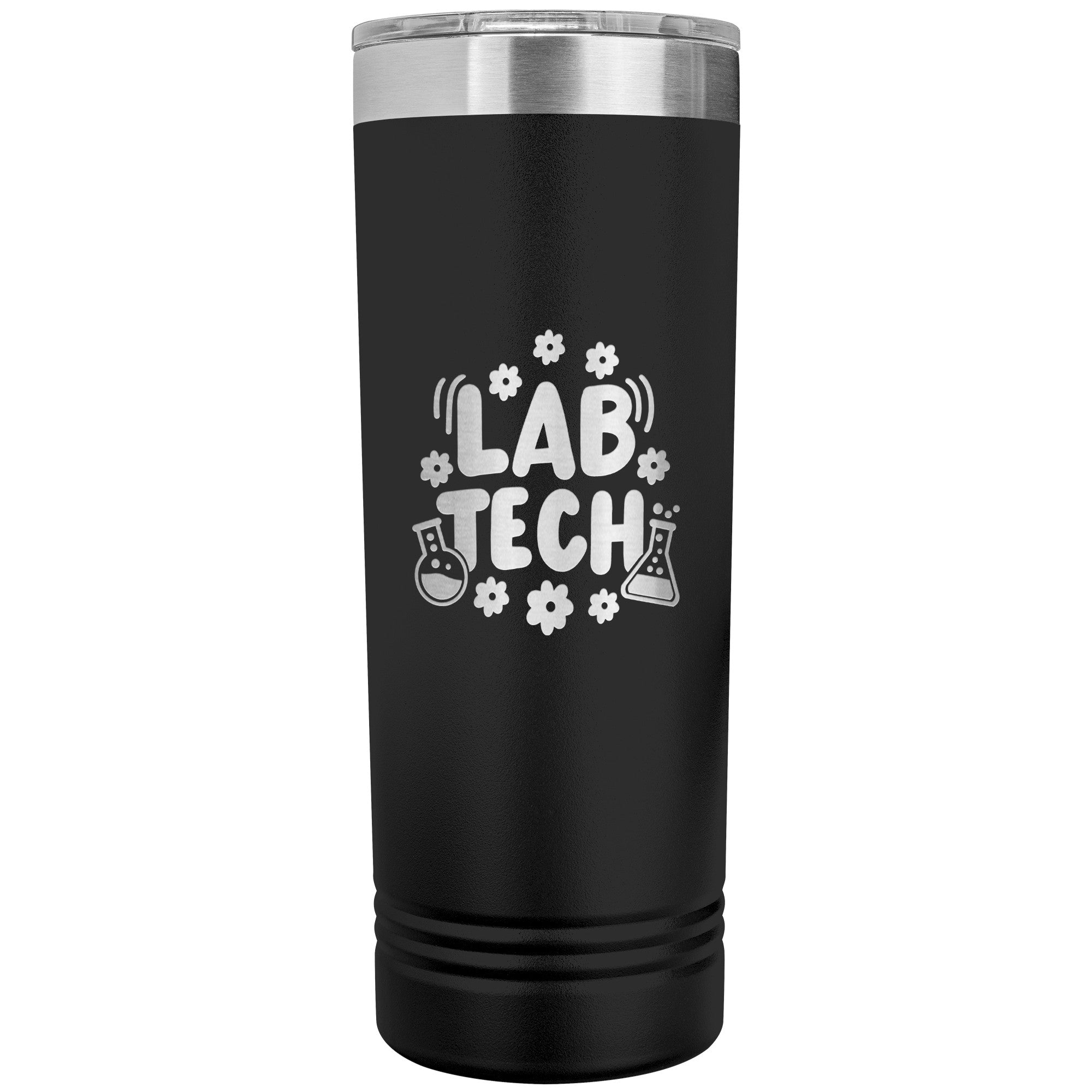 "Lab Tech Daisy & Vial Clipart 22 oz Skinny Tumbler - Stainless Steel Insulated Mug for Laboratory Professionals
