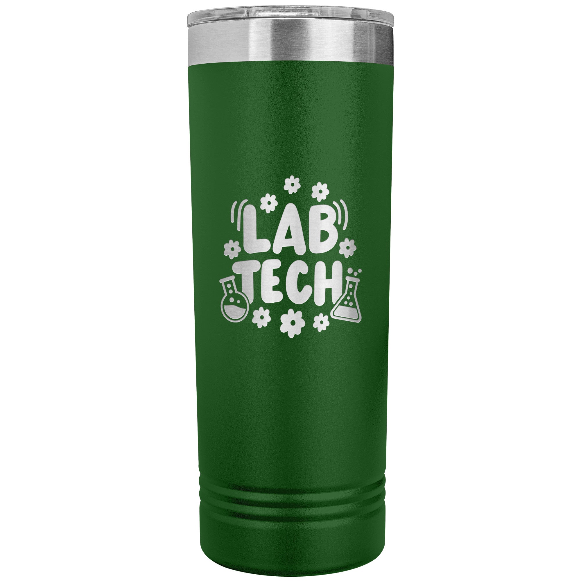 "Lab Tech Daisy & Vial Clipart 22 oz Skinny Tumbler - Stainless Steel Insulated Mug for Laboratory Professionals