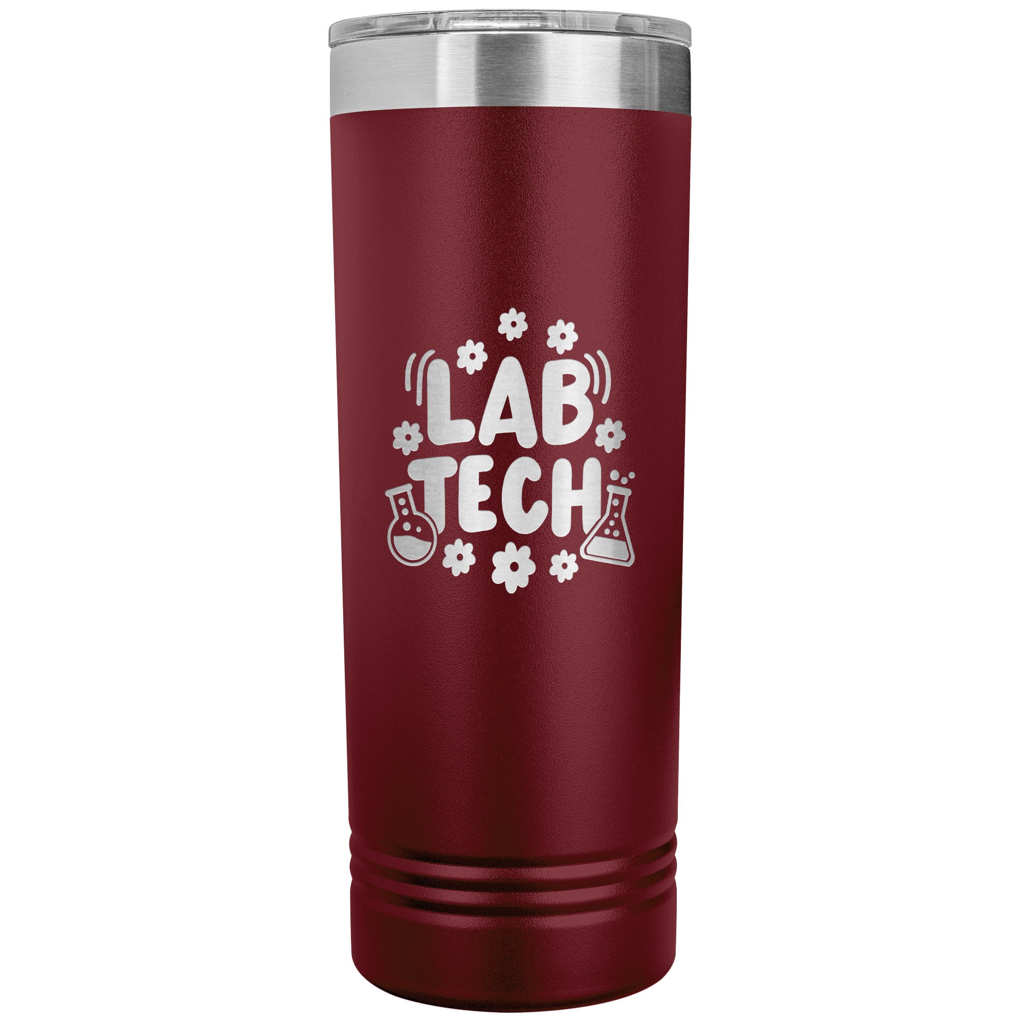 "Lab Tech Daisy & Vial Clipart 22 oz Skinny Tumbler - Stainless Steel Insulated Mug for Laboratory Professionals