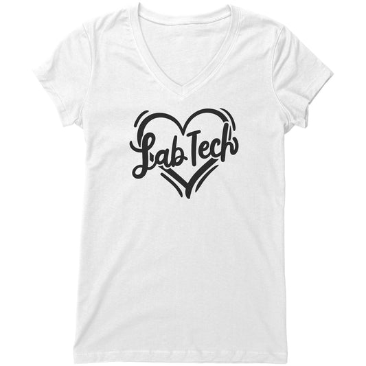 "Lab Tech Love" Women's V-Neck T-Shirt – Heart Design, Relaxed Fit