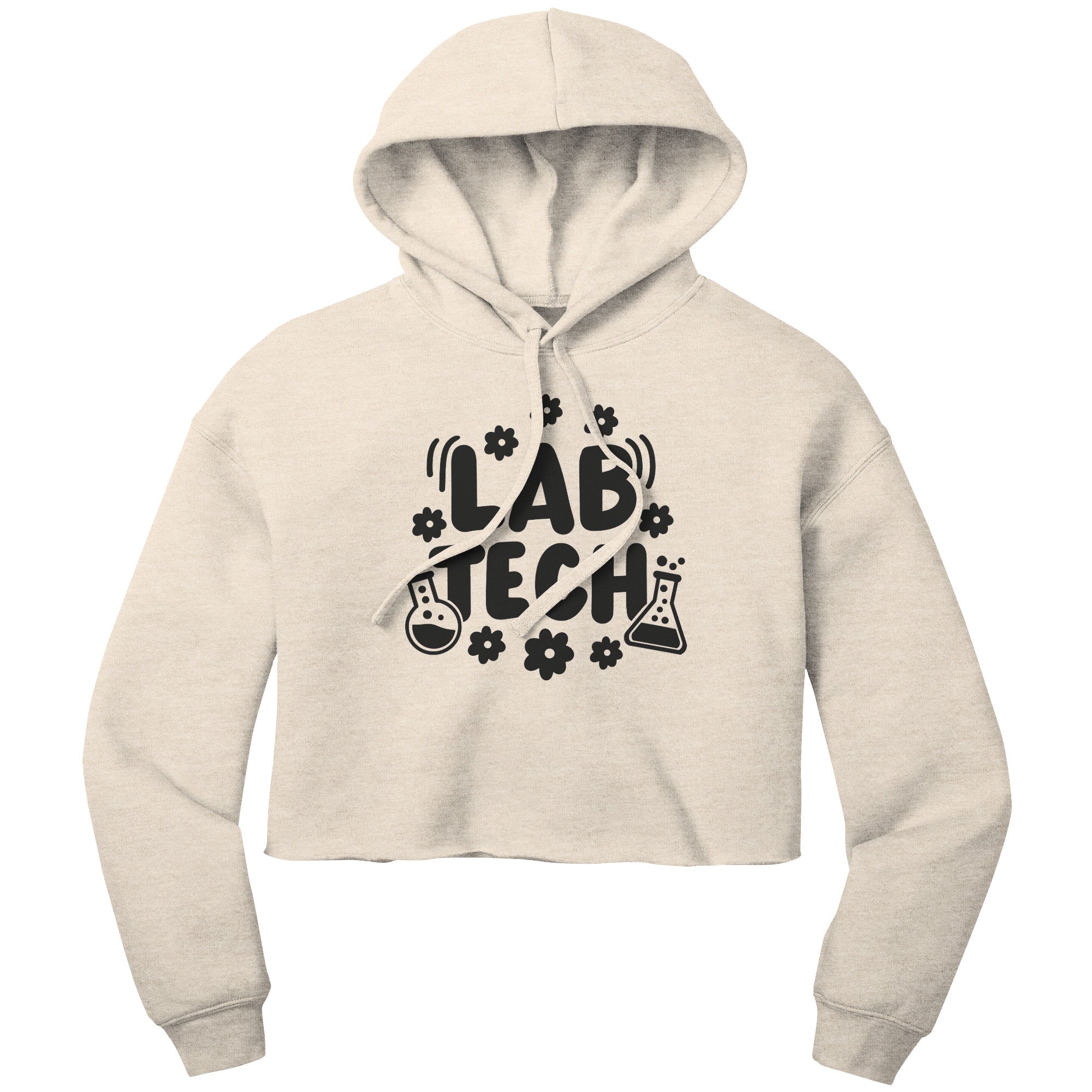 "Lab Tech with Daisies & Vials" Graphic Cropped Hoodie - Cozy Cotton-Poly Blend, Chic Floral Design