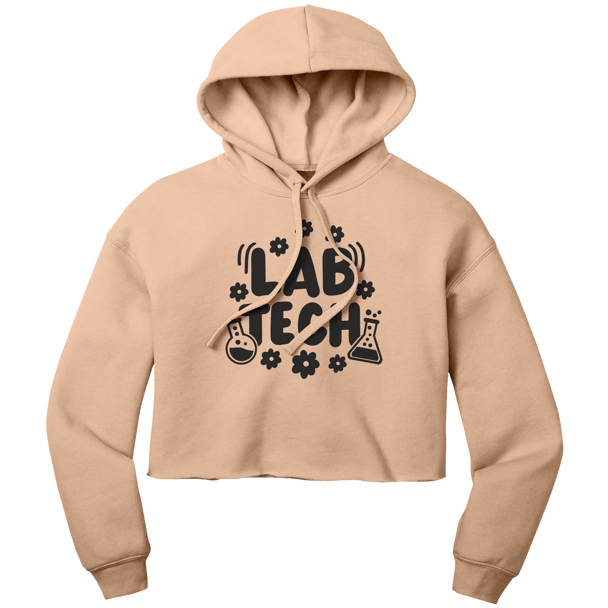 "Lab Tech with Daisies & Vials" Graphic Cropped Hoodie - Cozy Cotton-Poly Blend, Chic Floral Design