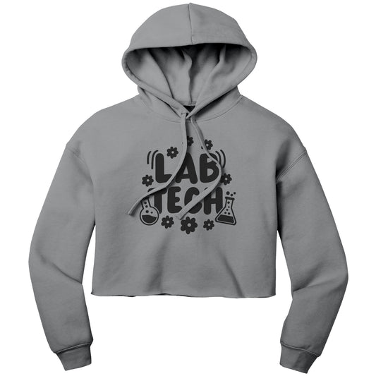 "Lab Tech with Daisies & Vials" Graphic Cropped Hoodie - Cozy Cotton-Poly Blend, Chic Floral Design