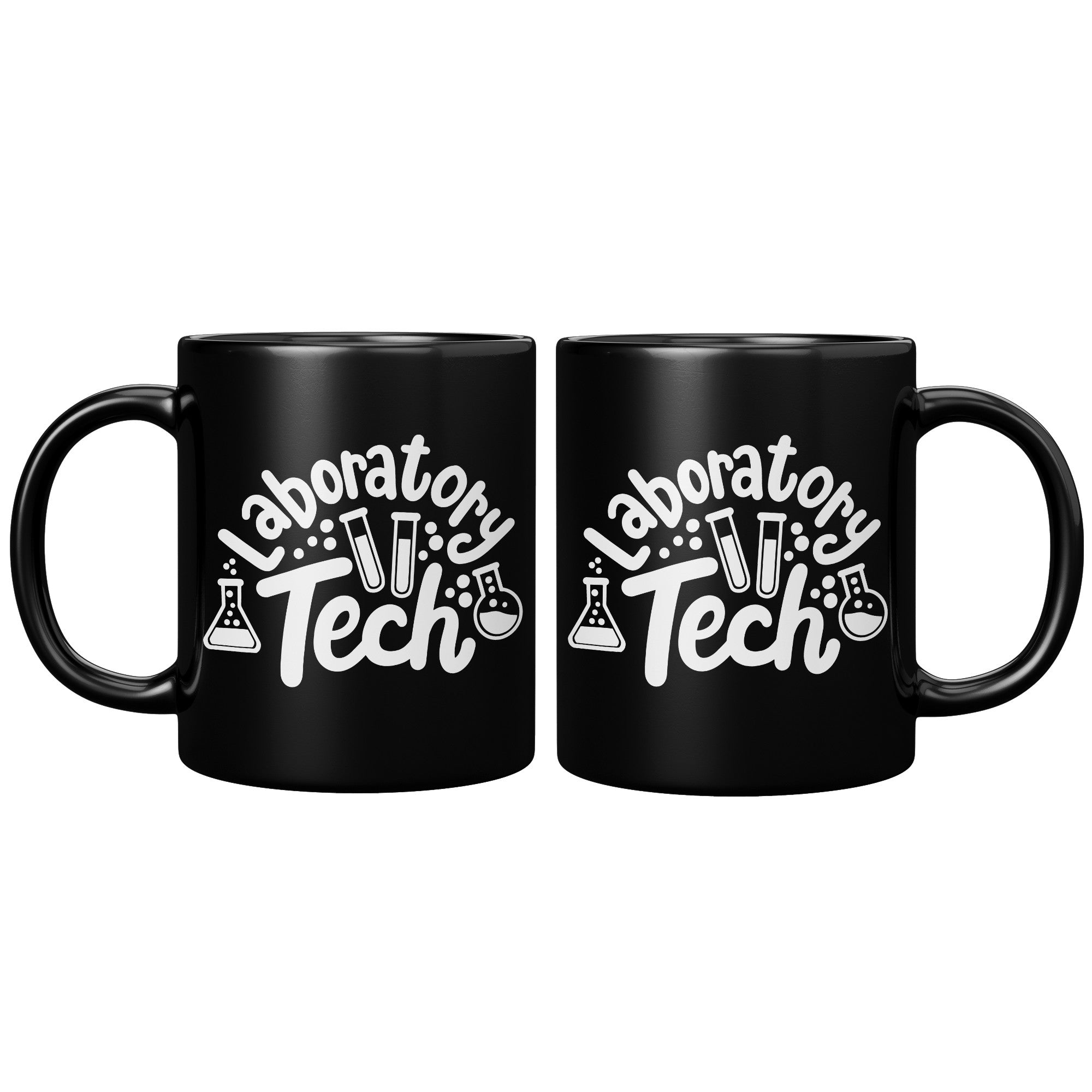 Laboratory Tech 11 oz Black Coffee Mug with Lab Vials Graphics - Perfect for Science Enthusiasts and Professionals