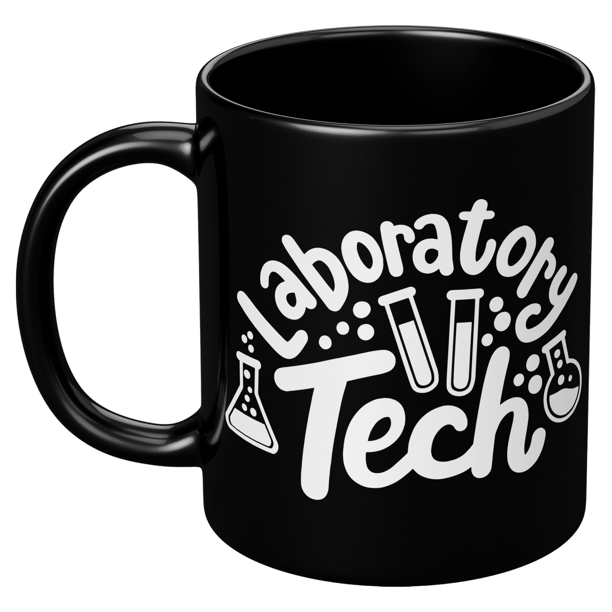 Laboratory Tech 11 oz Black Coffee Mug with Lab Vials Graphics - Perfect for Science Enthusiasts and Professionals
