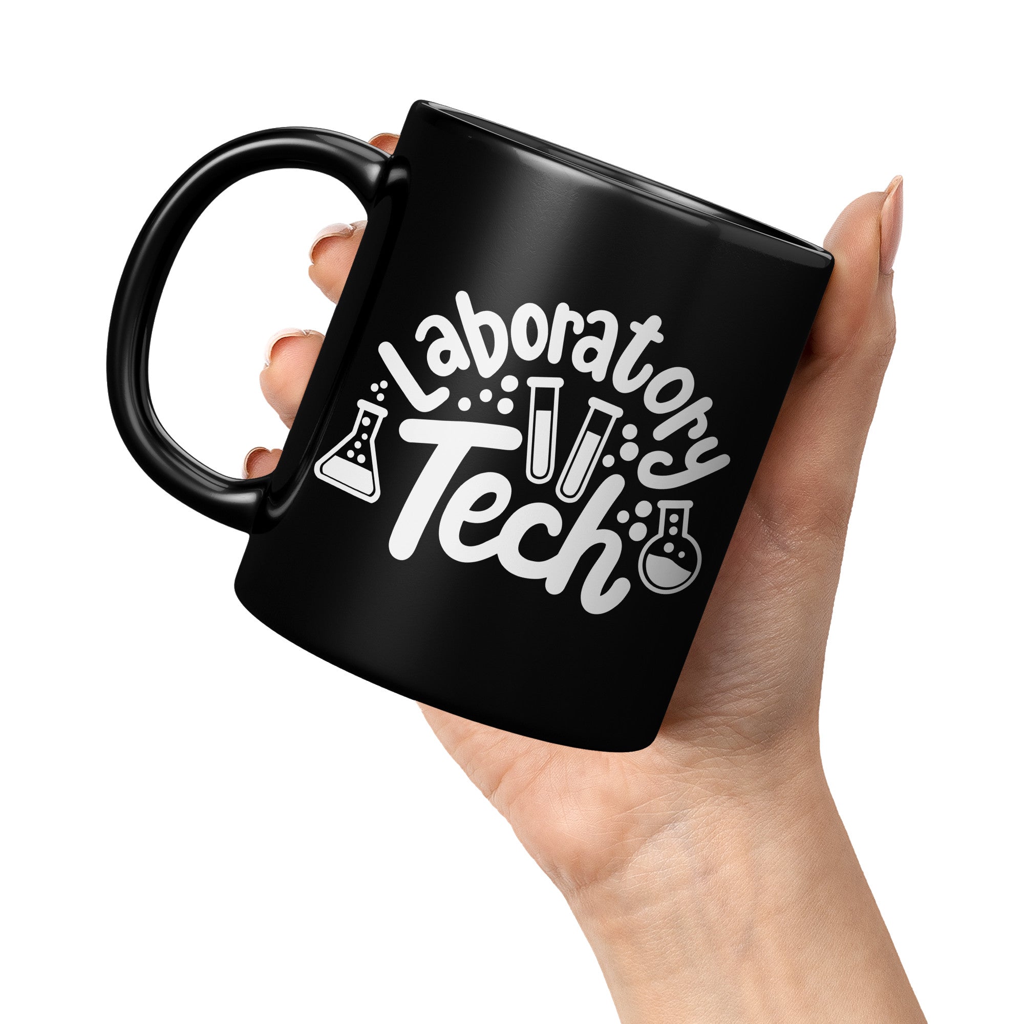 Laboratory Tech 11 oz Black Coffee Mug with Lab Vials Graphics - Perfect for Science Enthusiasts and Professionals