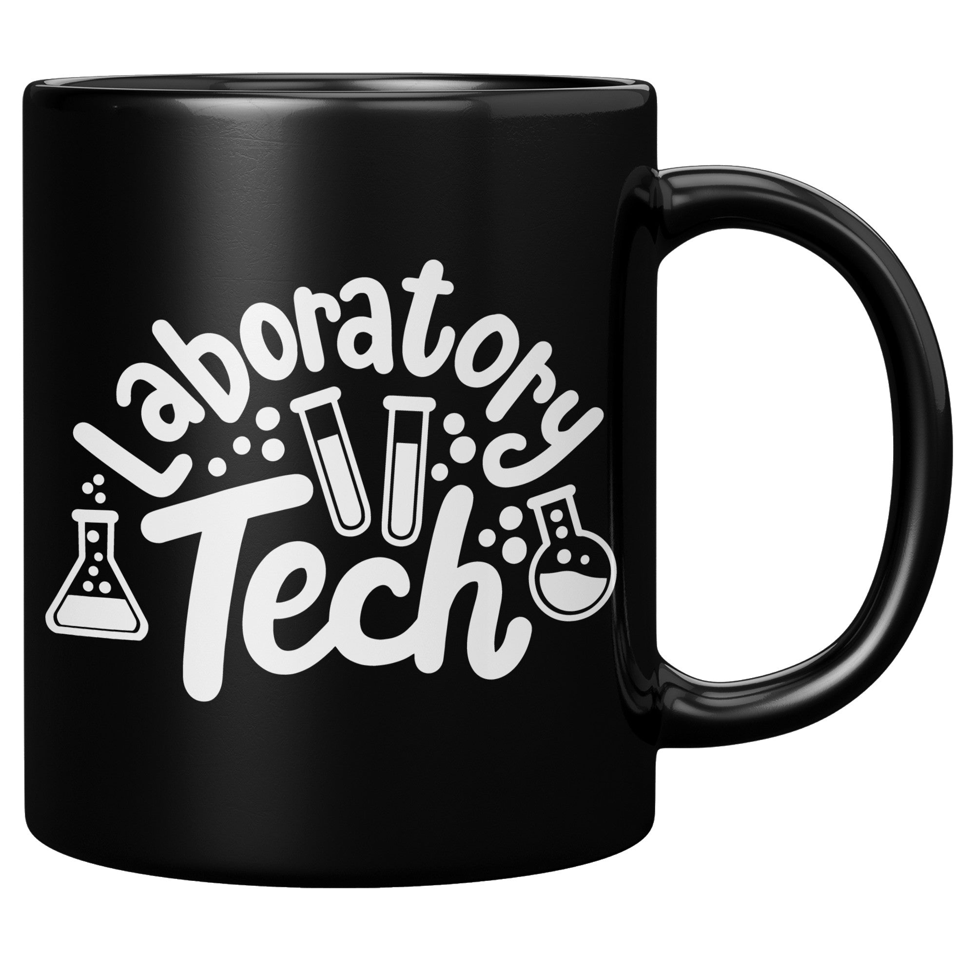 Laboratory Tech 11 oz Black Coffee Mug with Lab Vials Graphics - Perfect for Science Enthusiasts and Professionals