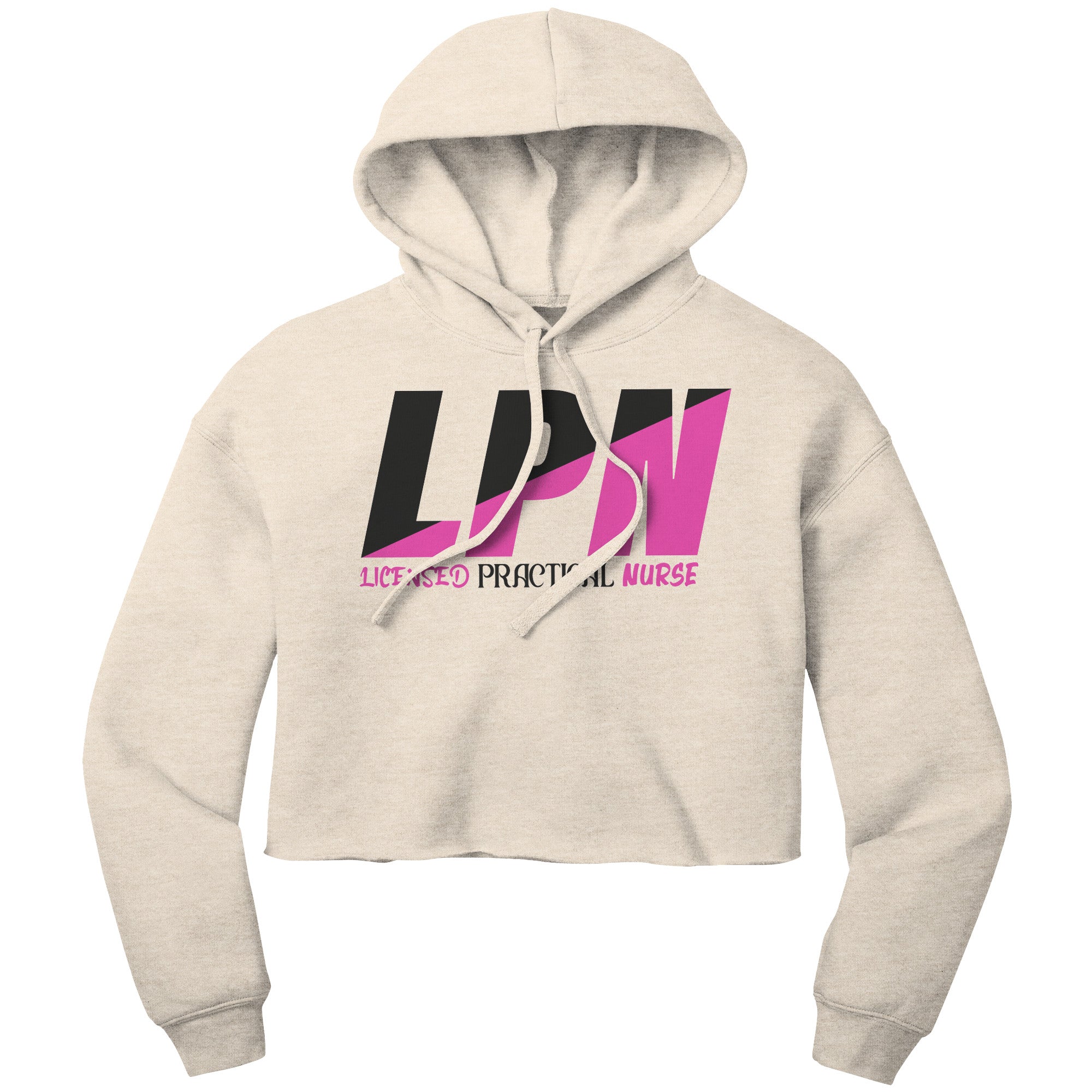 "Licensed Practical Nurse" Color Block Cropped Hoodie - Black & Fuschia, Comfy Cotton-Poly Blend