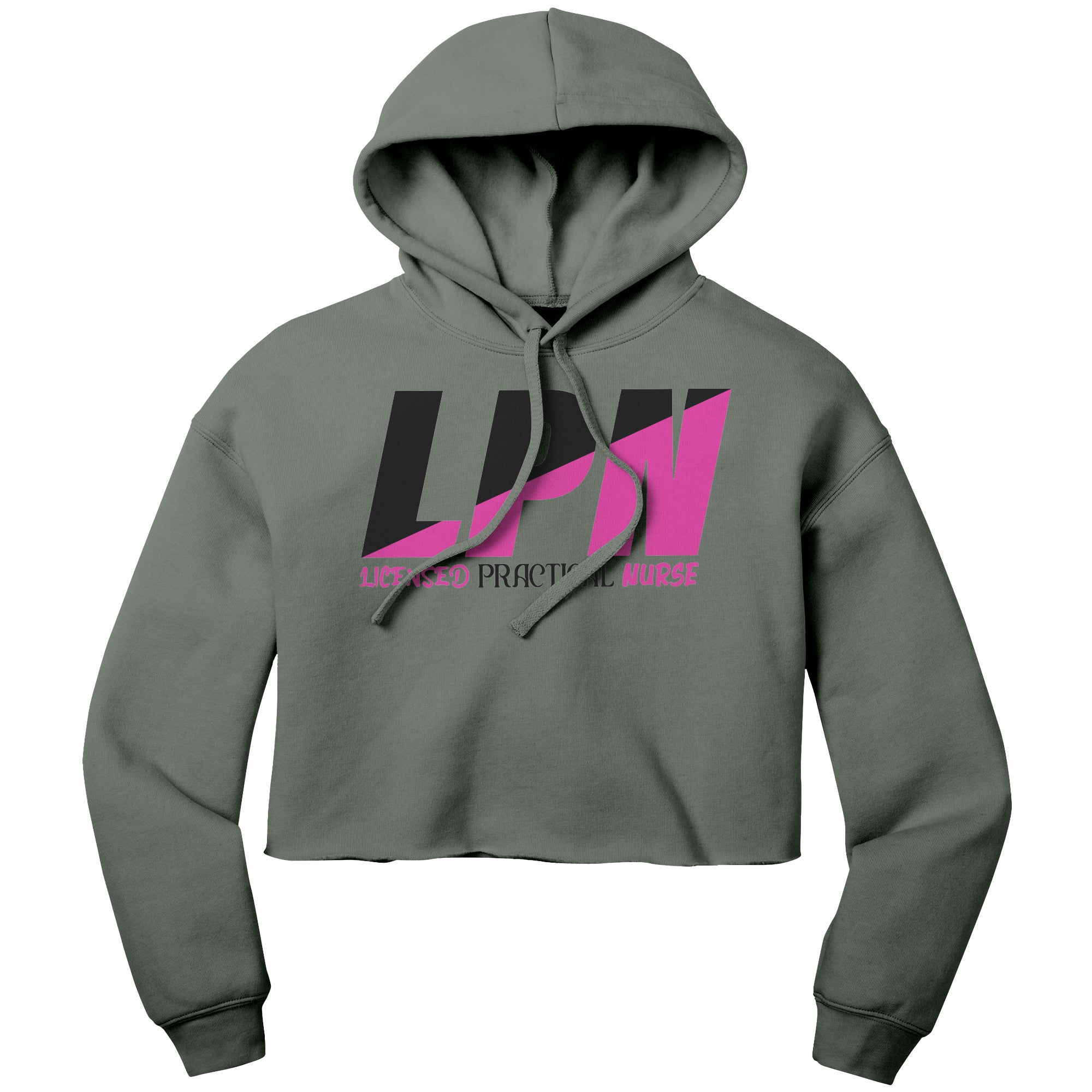 "Licensed Practical Nurse" Color Block Cropped Hoodie - Black & Fuschia, Comfy Cotton-Poly Blend