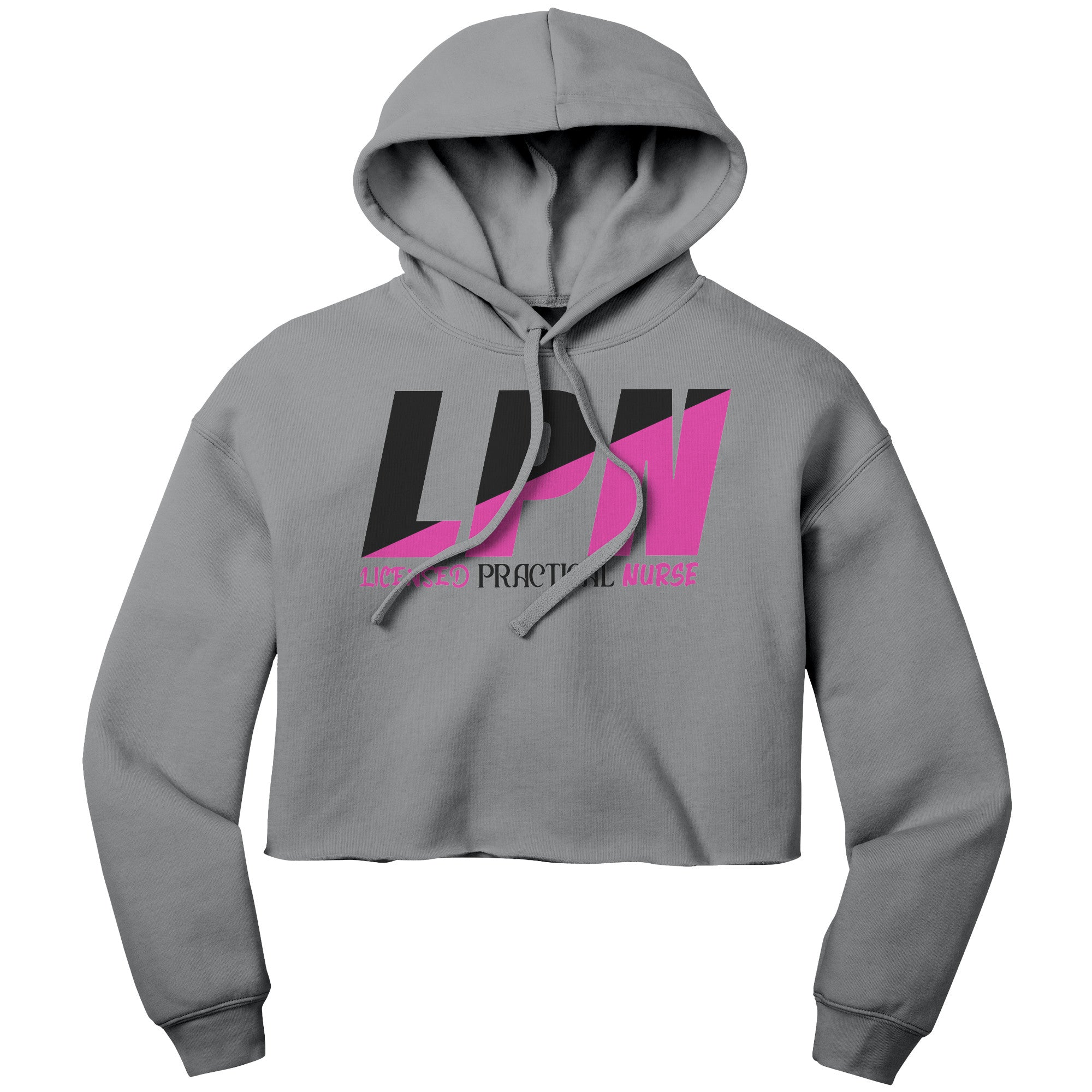 "Licensed Practical Nurse" Color Block Cropped Hoodie - Black & Fuschia, Comfy Cotton-Poly Blend
