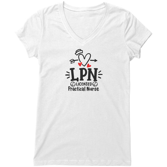 "Licensed Practical Nurse" Women's V-Neck T-Shirt with Heart, Nurse's Hat & Pills – Relaxed, Modern Fit