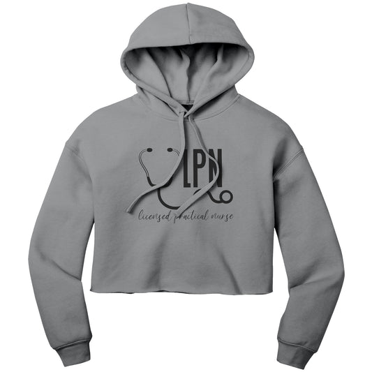 "Licensed Practical Nurse with Stethoscope" Graphic Cropped Hoodie - Comfortable Cotton-Poly Blend for Medical Professionals