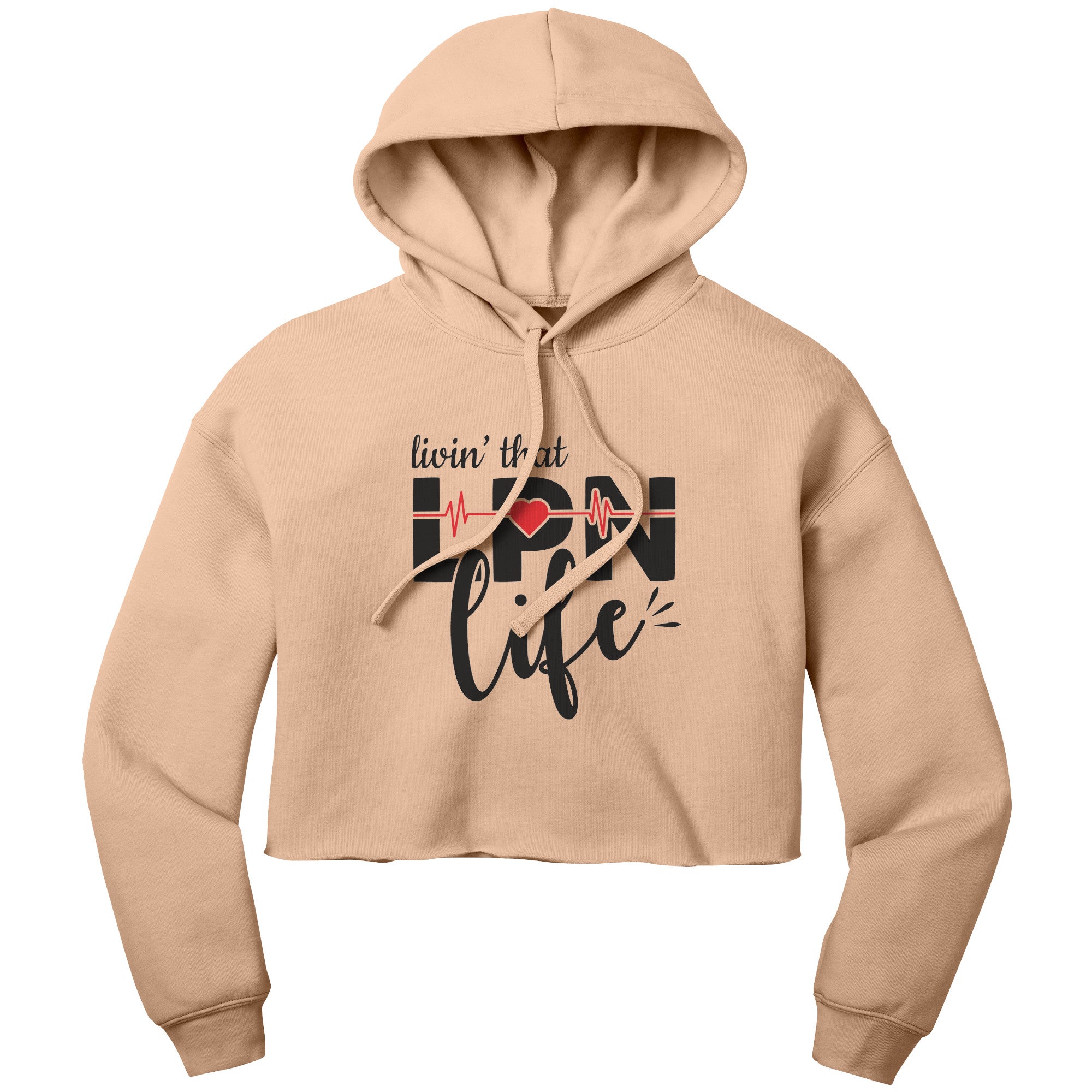 "Livin' That LPN Life" Cropped Hoodie with EKG Monitor Graphic - Comfy Cotton-Poly Blend for Nursing Professionals
