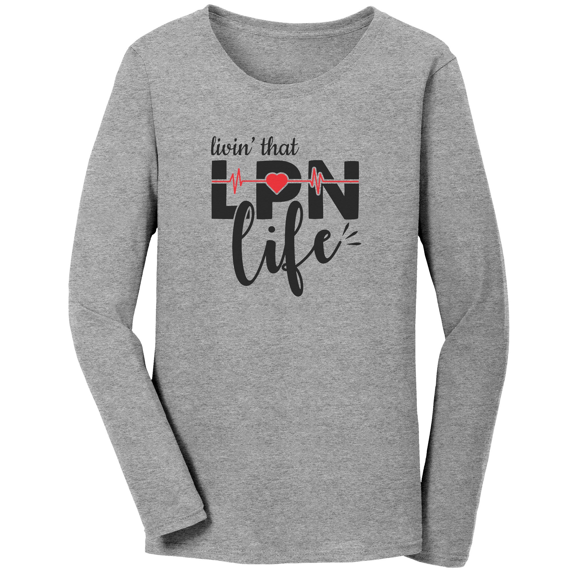 Livin' That LPN Life Long Sleeve Shirt with EKG Monitor Design - Comfortable Cotton Tee for Nurses