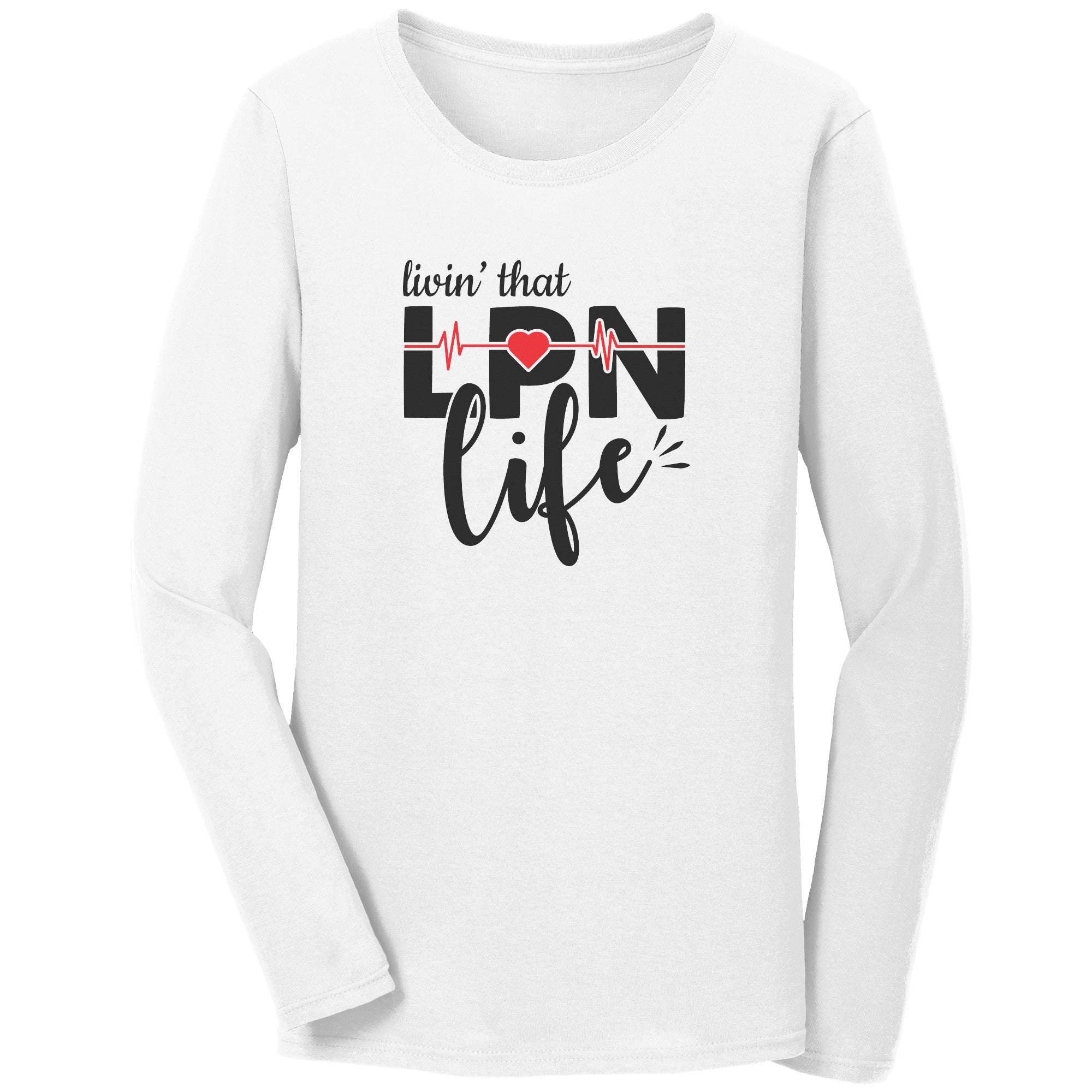 Livin' That LPN Life Long Sleeve Shirt with EKG Monitor Design - Comfortable Cotton Tee for Nurses