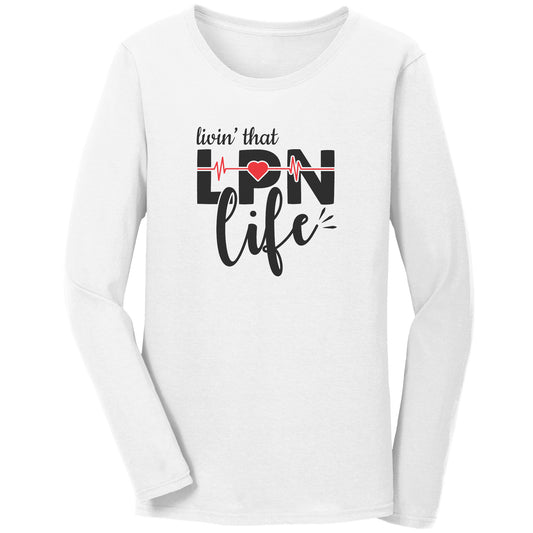 Livin' That LPN Life Long Sleeve Shirt with EKG Monitor Design - Comfortable Cotton Tee for Nurses