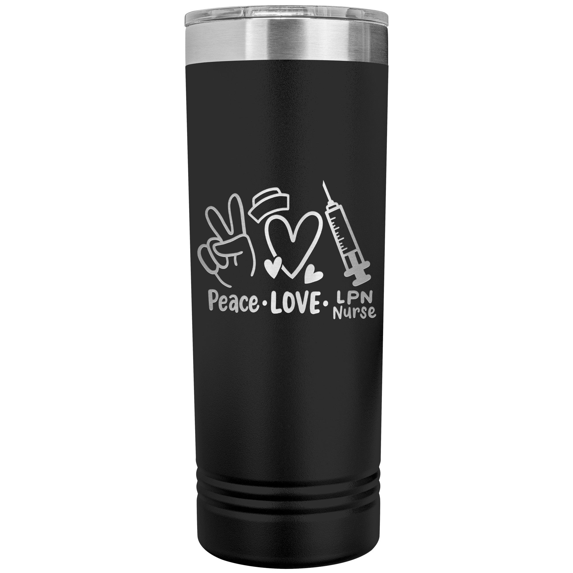 Peace, Love, LPN Nurse - 22 oz Skinny Tumbler, Durable Stainless Steel Insulated Mug for Dedicated Nursing Professionals