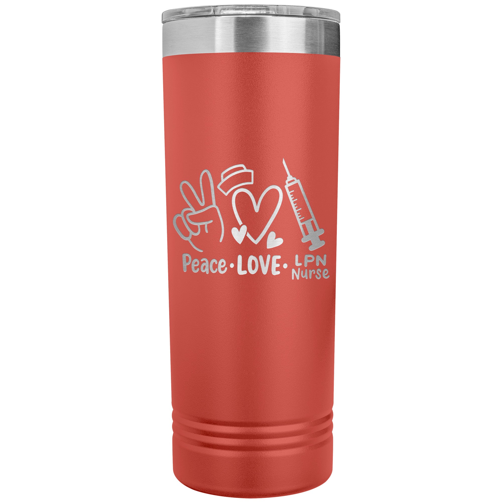 Peace, Love, LPN Nurse - 22 oz Skinny Tumbler, Durable Stainless Steel Insulated Mug for Dedicated Nursing Professionals