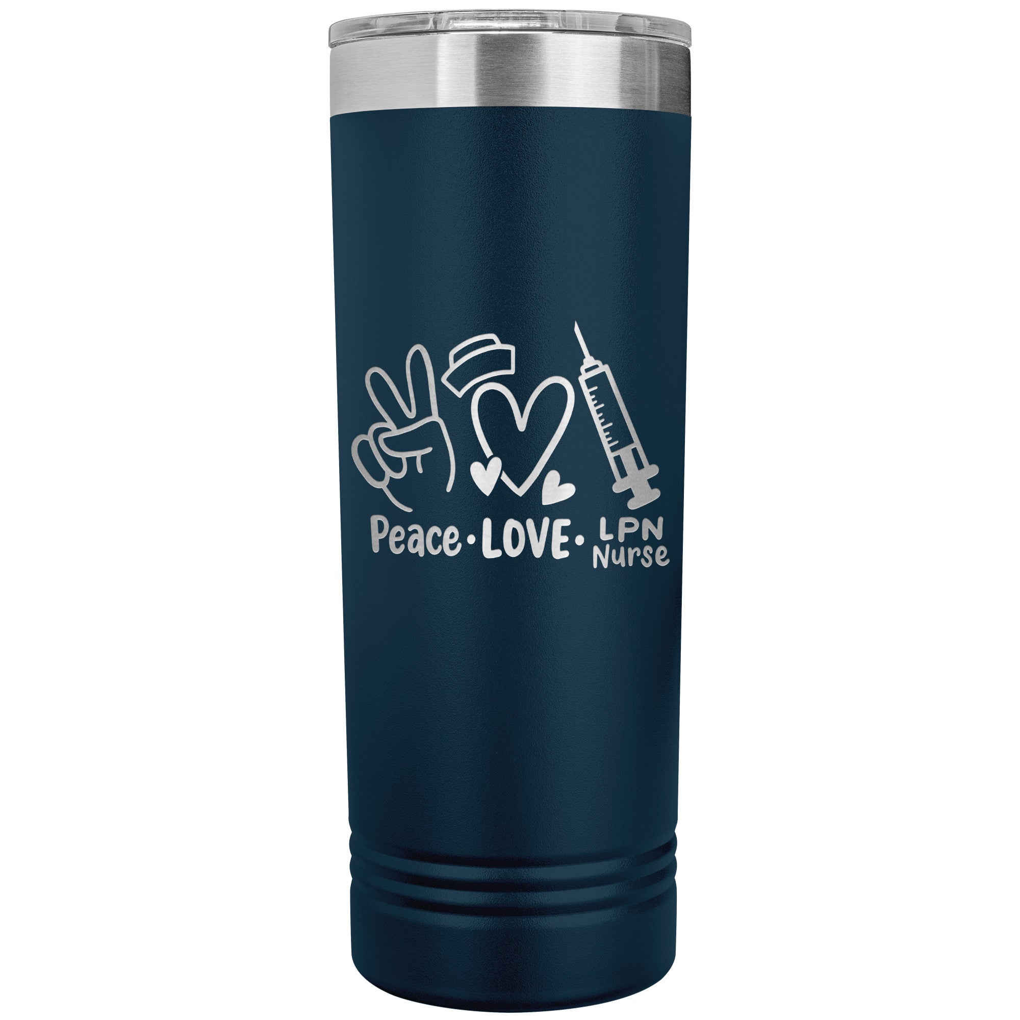 Peace, Love, LPN Nurse - 22 oz Skinny Tumbler, Durable Stainless Steel Insulated Mug for Dedicated Nursing Professionals