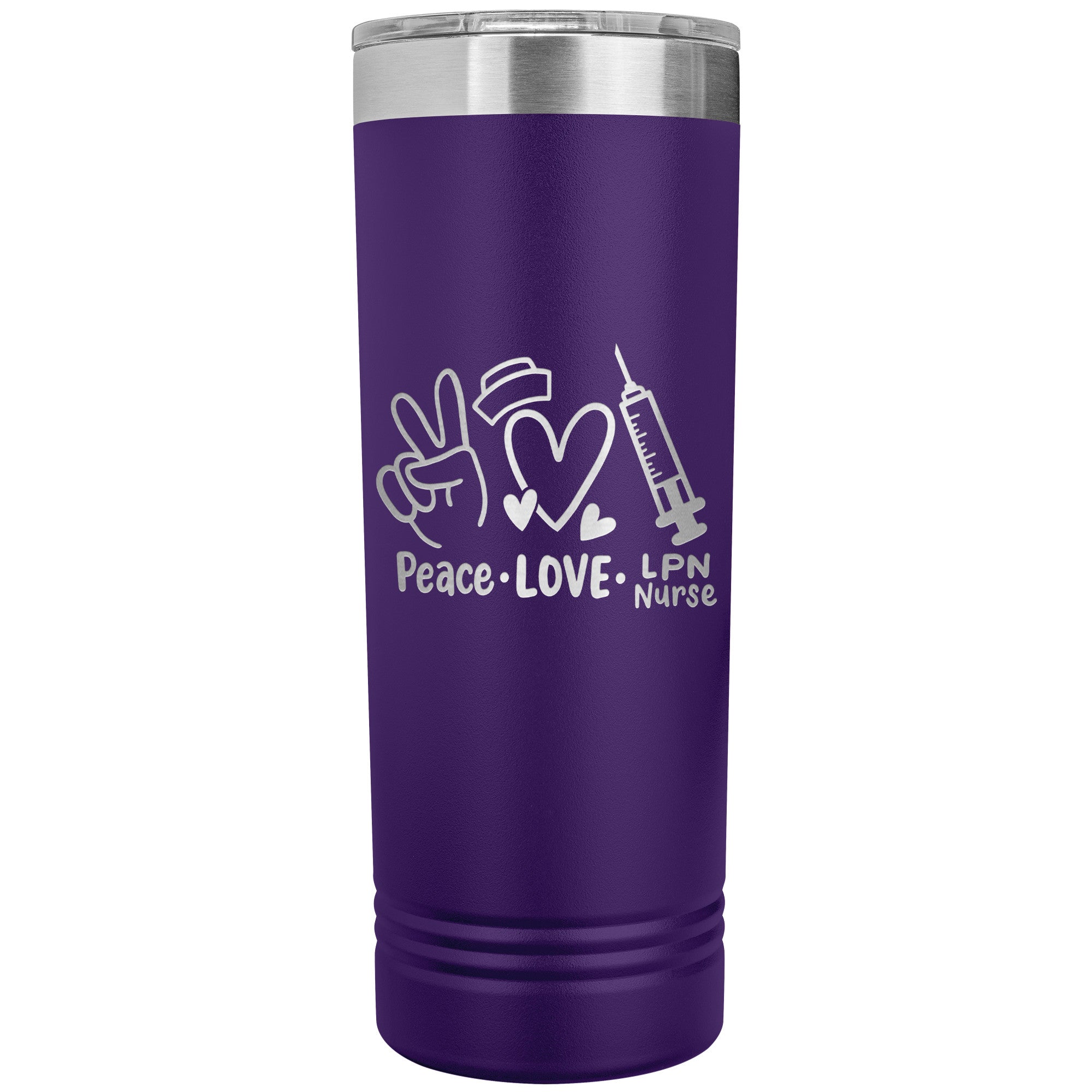 Peace, Love, LPN Nurse - 22 oz Skinny Tumbler, Durable Stainless Steel Insulated Mug for Dedicated Nursing Professionals