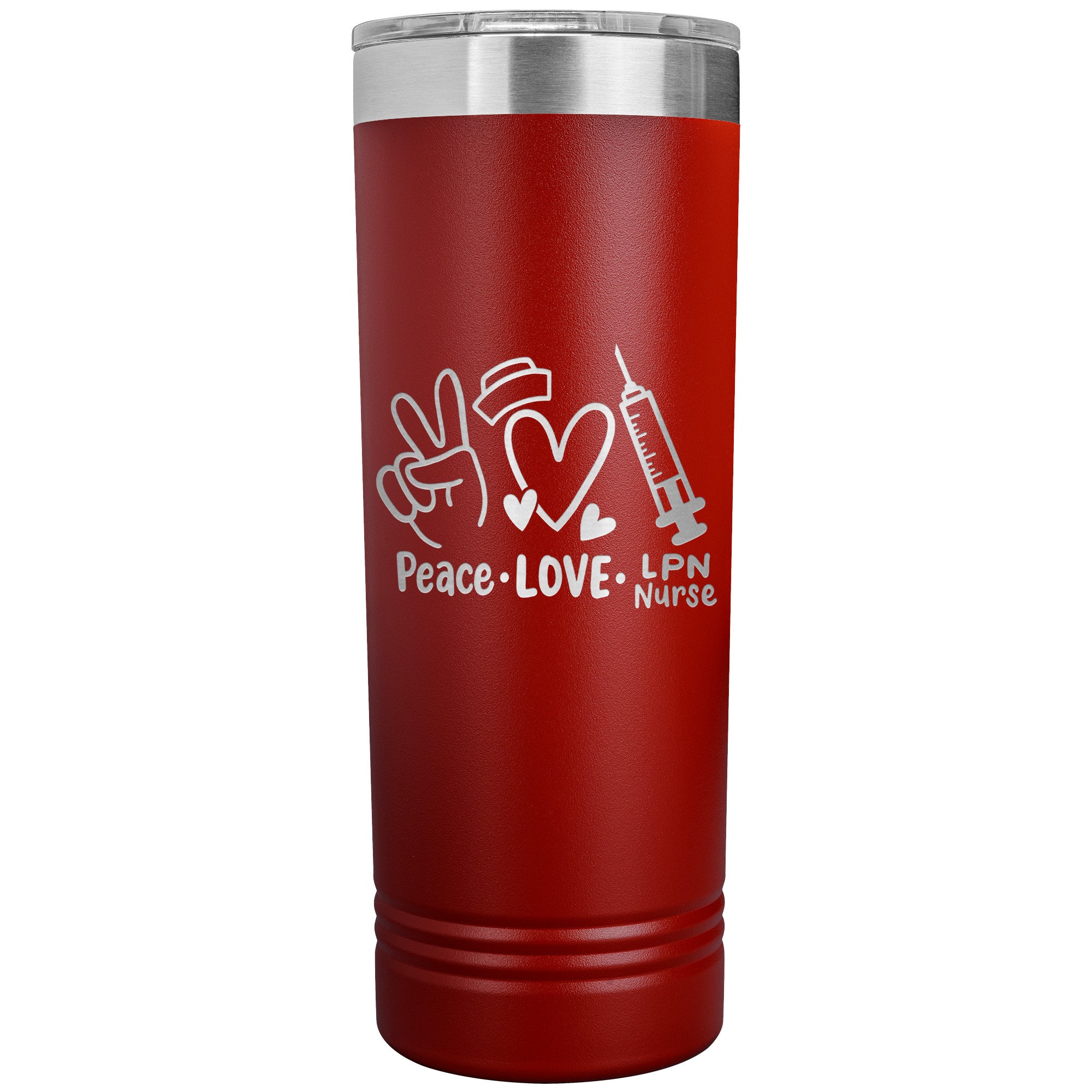 Peace, Love, LPN Nurse - 22 oz Skinny Tumbler, Durable Stainless Steel Insulated Mug for Dedicated Nursing Professionals