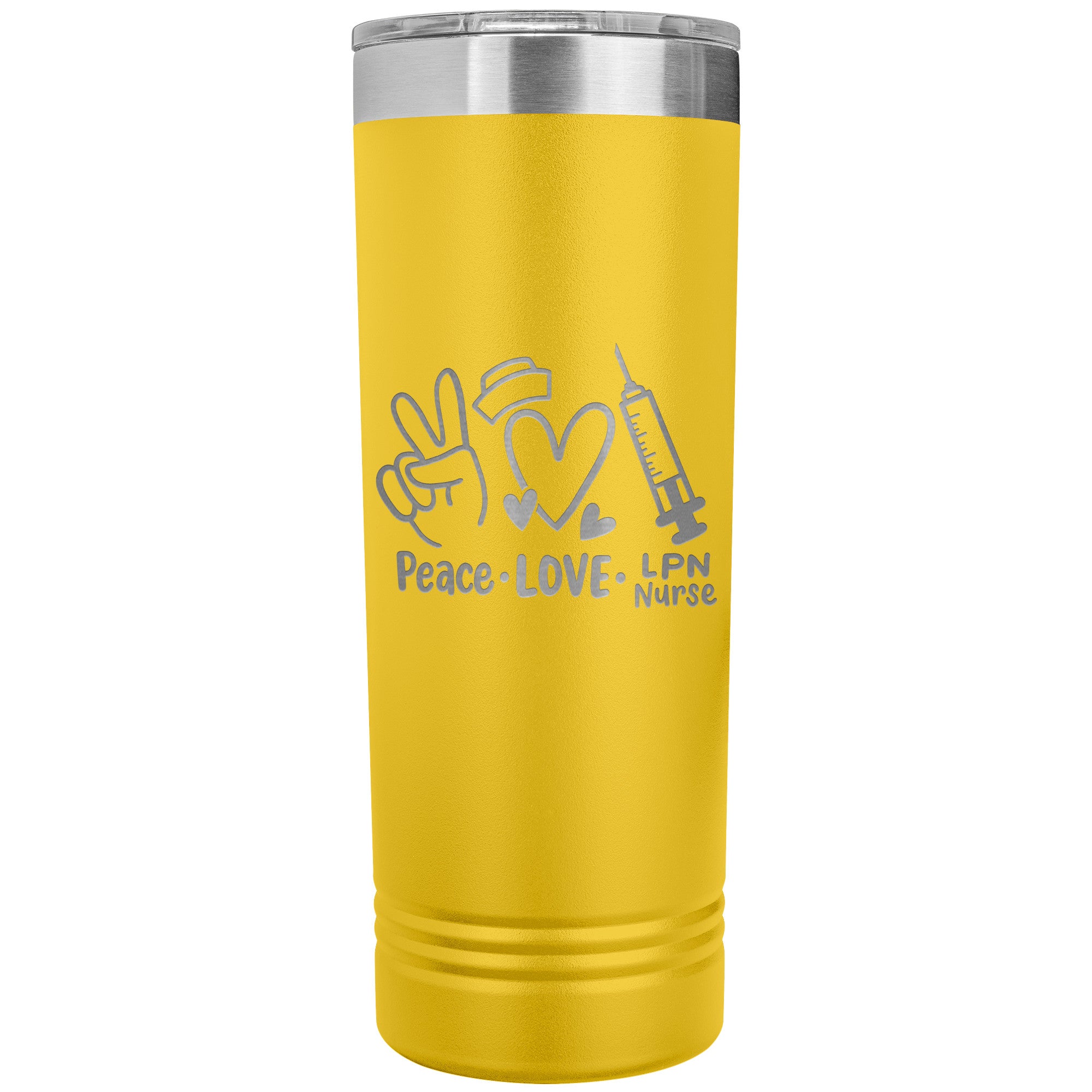 Peace, Love, LPN Nurse - 22 oz Skinny Tumbler, Durable Stainless Steel Insulated Mug for Dedicated Nursing Professionals
