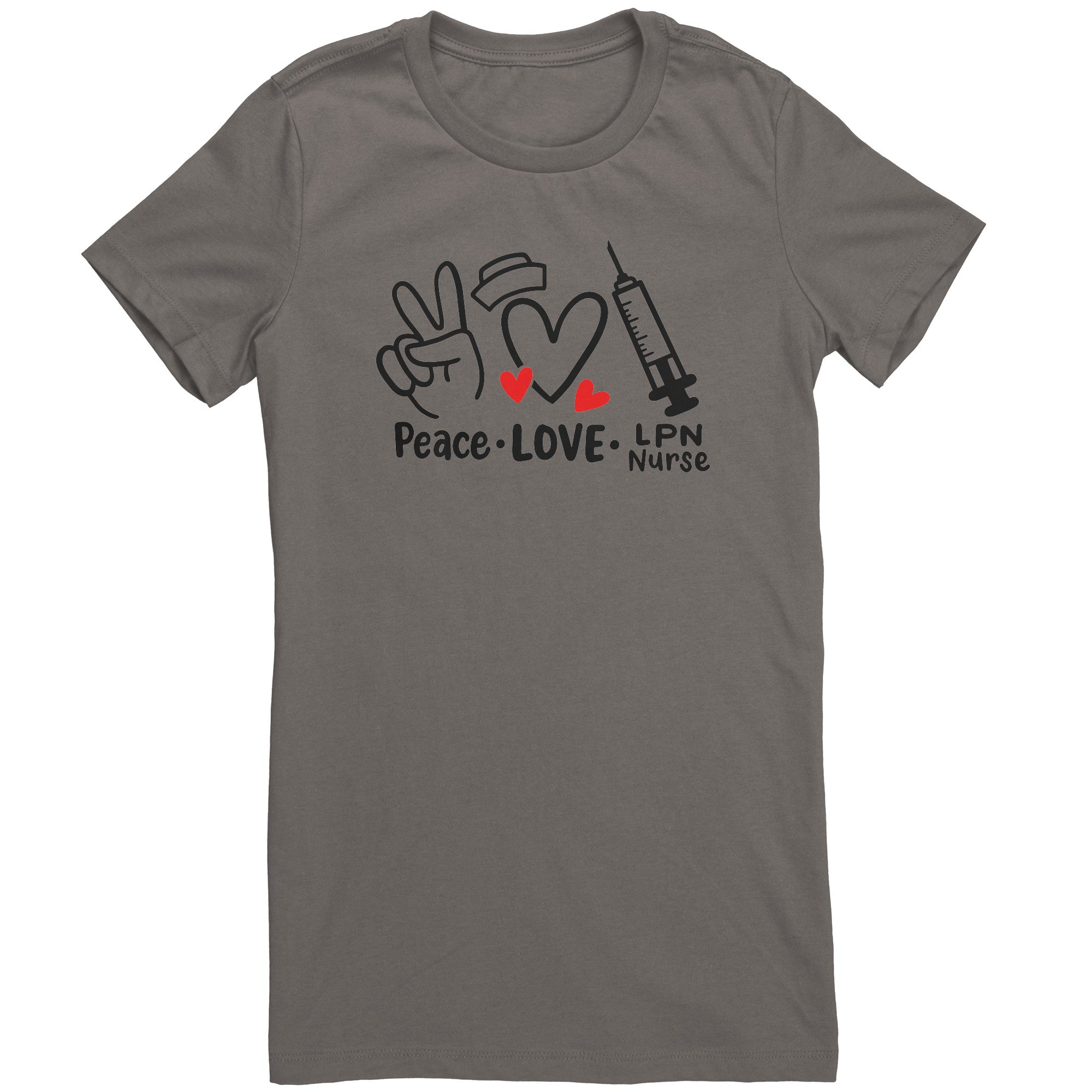 Peace Love LPN Nurse Women's Crew Neck T-Shirt - Comfortable Cotton Tee with Heartfelt Design