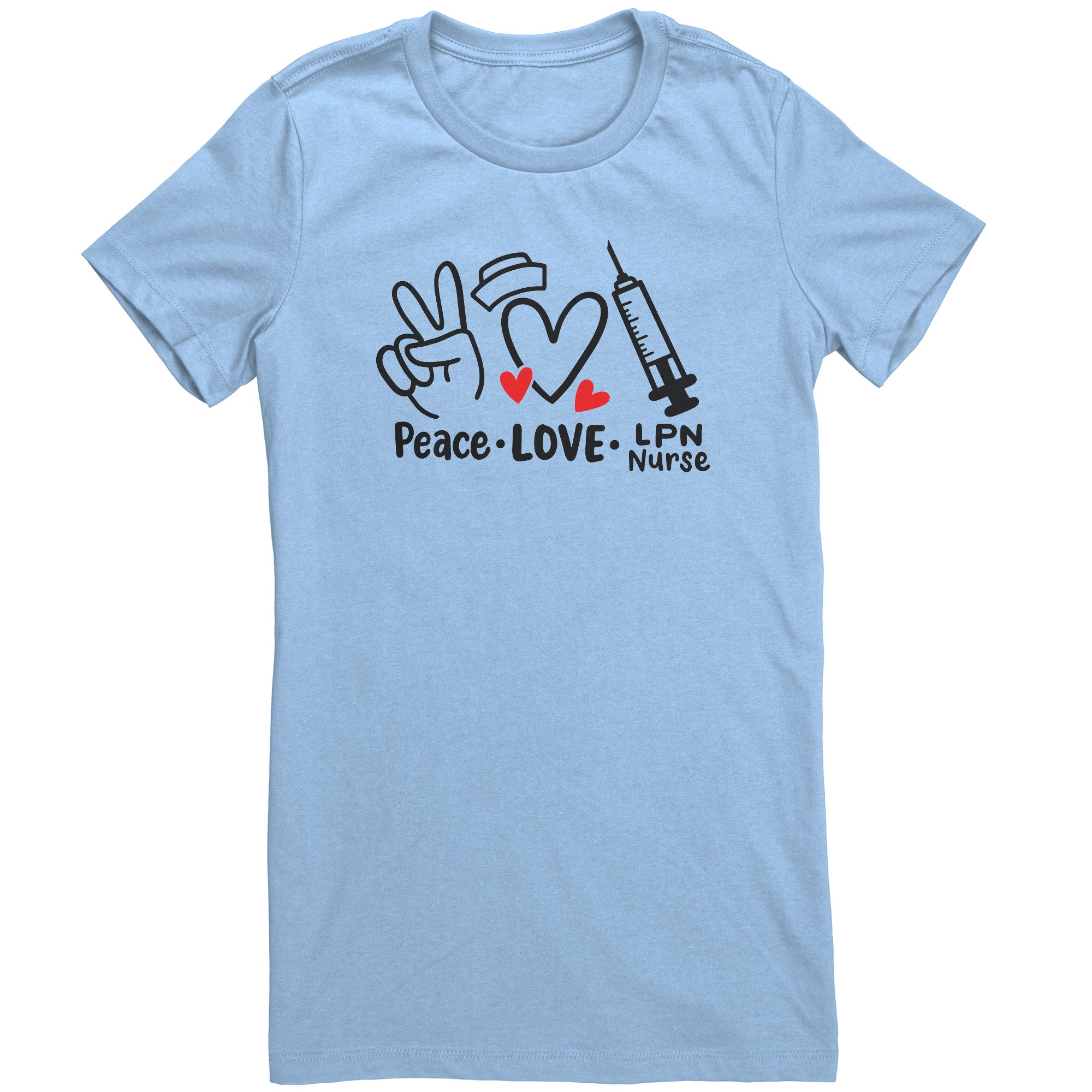 Peace Love LPN Nurse Women's Crew Neck T-Shirt - Comfortable Cotton Tee with Heartfelt Design