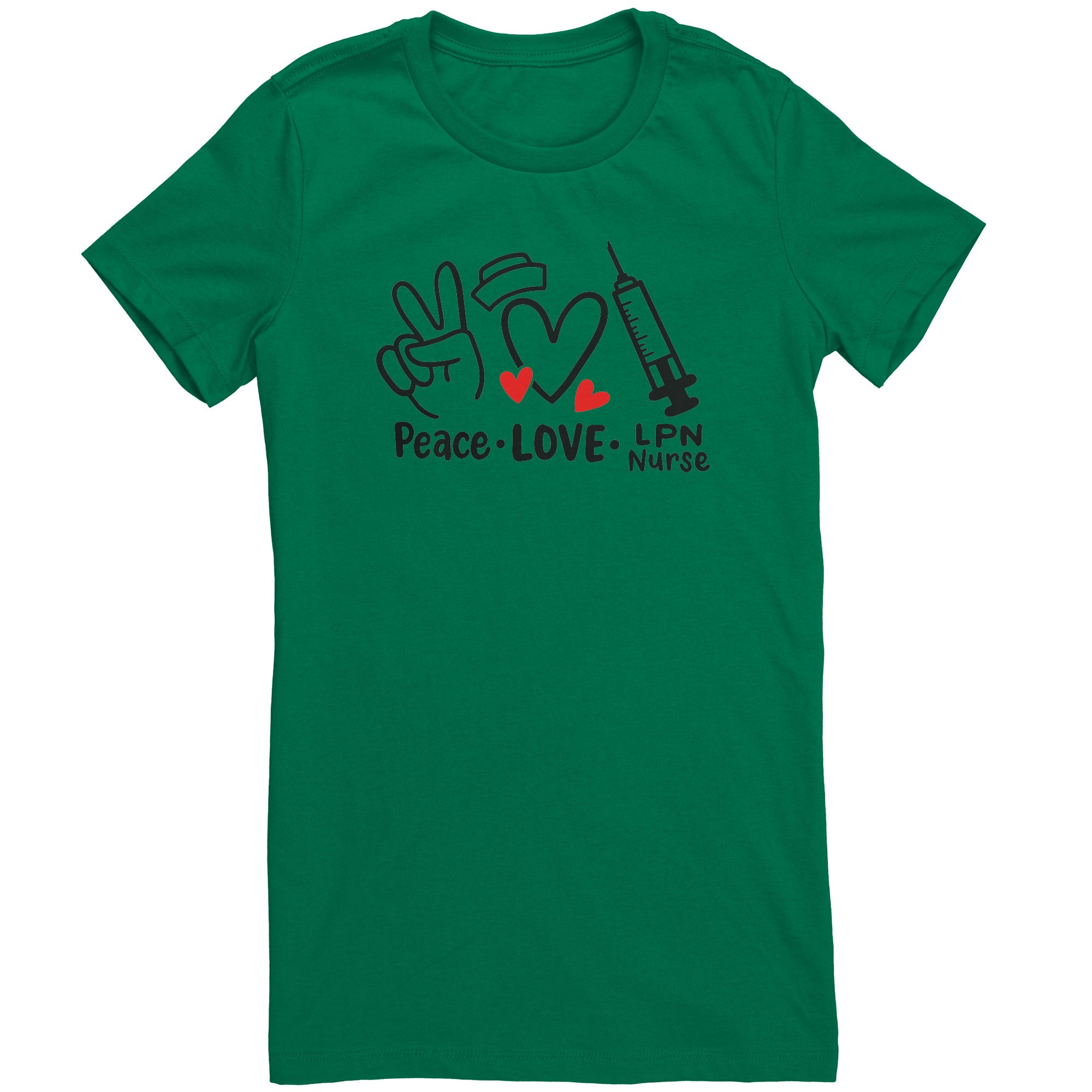 Peace Love LPN Nurse Women's Crew Neck T-Shirt - Comfortable Cotton Tee with Heartfelt Design