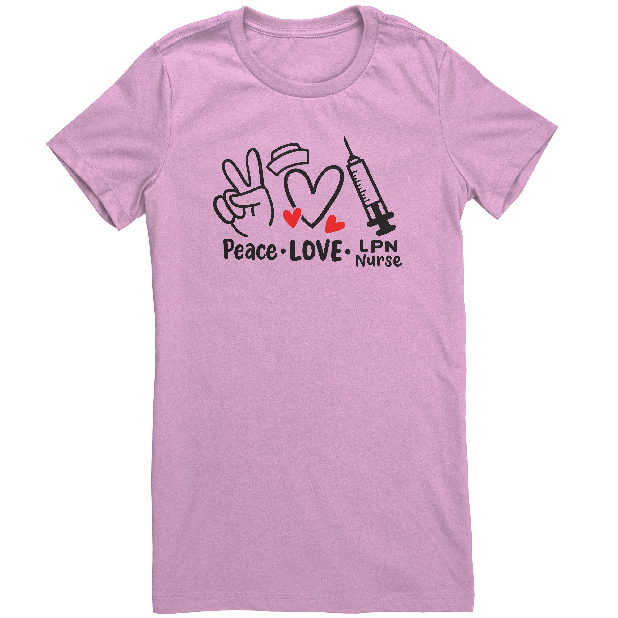 Peace Love LPN Nurse Women's Crew Neck T-Shirt - Comfortable Cotton Tee with Heartfelt Design