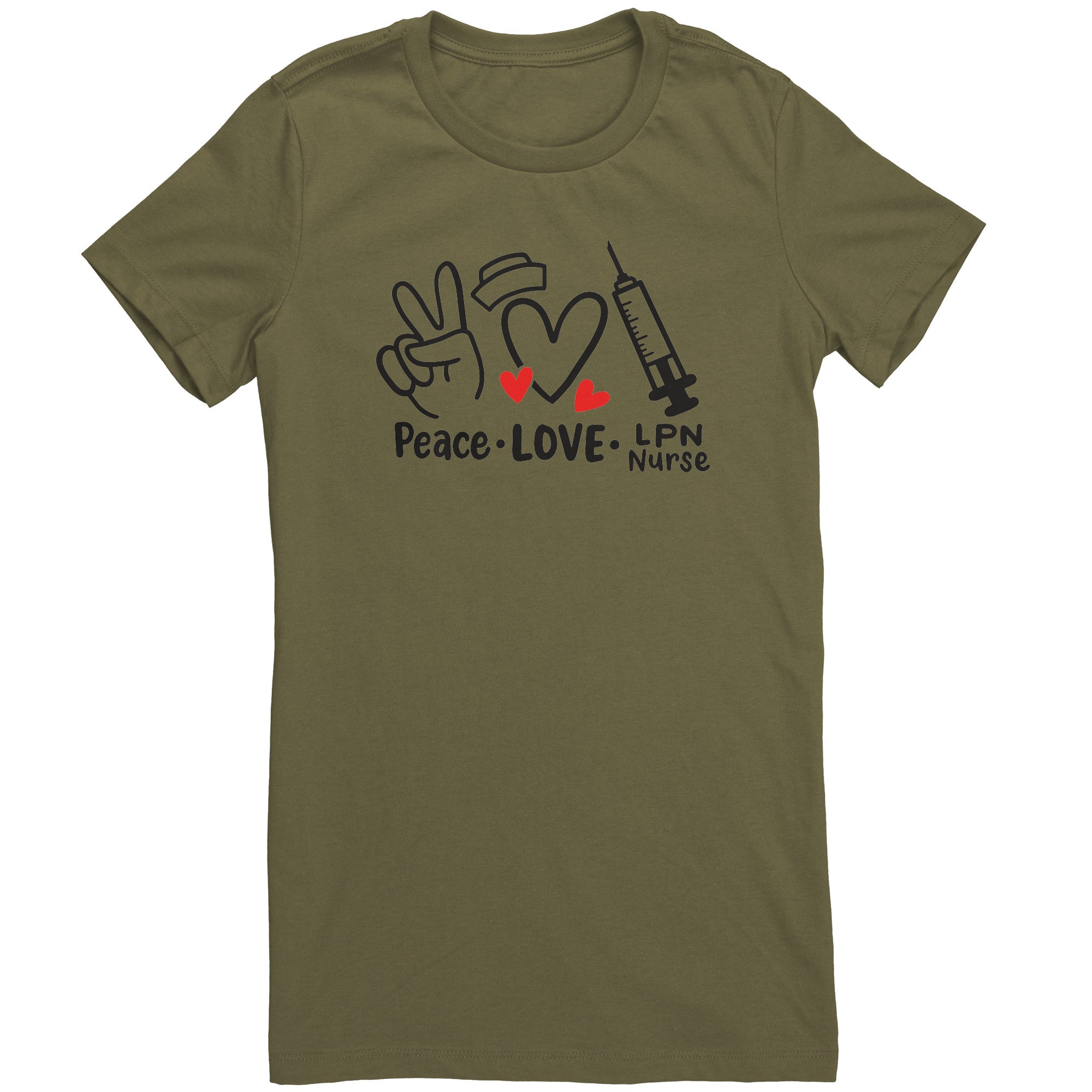 Peace Love LPN Nurse Women's Crew Neck T-Shirt - Comfortable Cotton Tee with Heartfelt Design