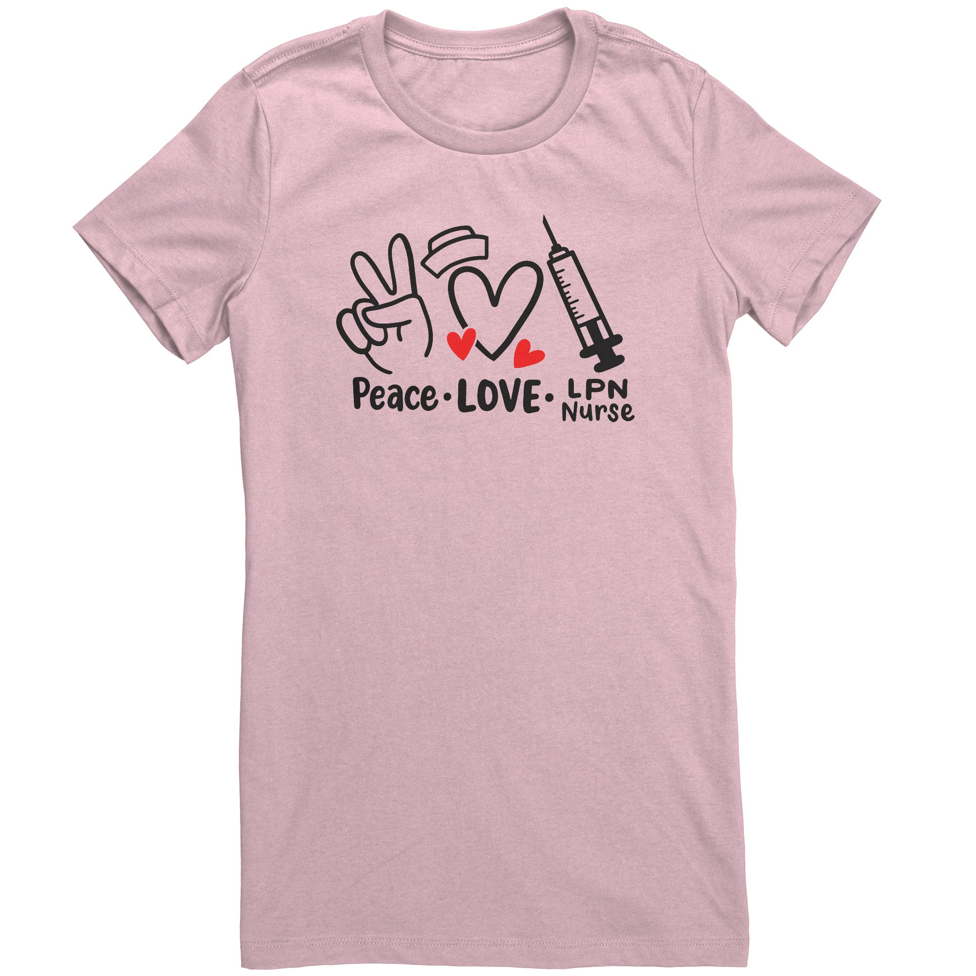 Peace Love LPN Nurse Women's Crew Neck T-Shirt - Comfortable Cotton Tee with Heartfelt Design